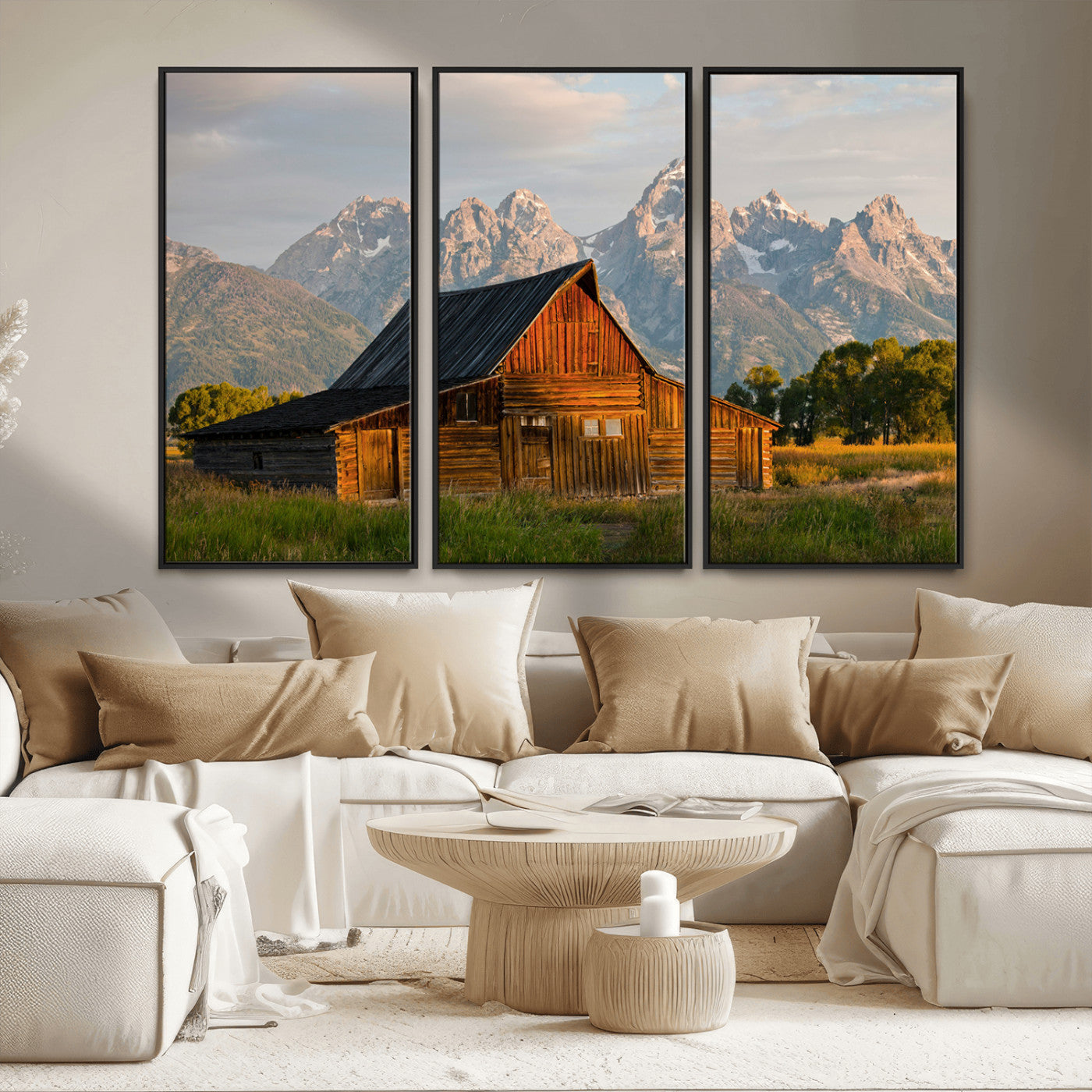31771014-MGV-FC-48X32-3P_Black-Rustic Barn Wall Art Canvas Print, Framed Western Landscape Art Picture Print, Farmhouse Style Perfect Rustic Farmhouse Decor