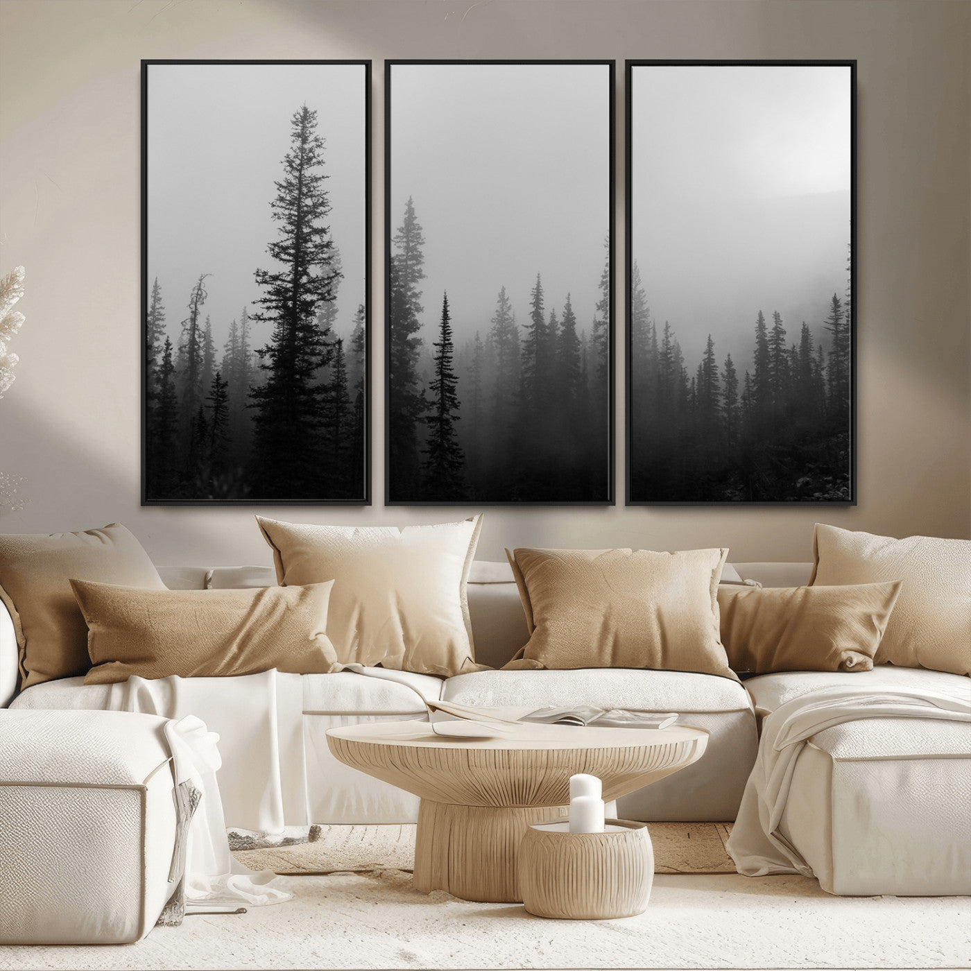 73138900-MGV-CV-36X24-Misty Pines Wall Art Canvas Print, Framed Woodland Photography Art Picture Print, Minimalist Decor Perfect Modern Rustic Decor