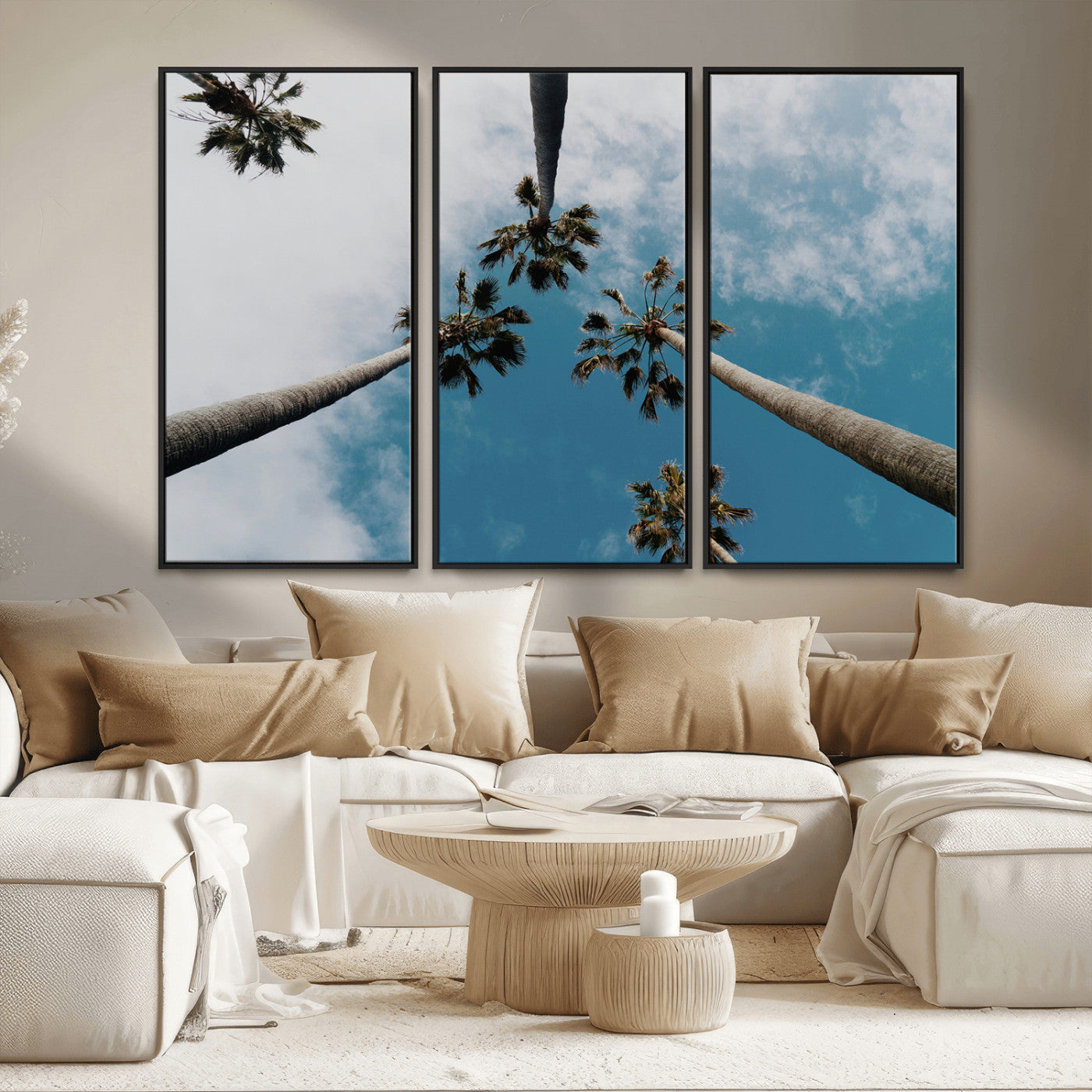 45236398-MGV-CV-36X24-Tropical Palm Trees Wall Art Canvas Print, Framed California Sky Art Picture Print, Minimalist Nature Perfect Coastal Minimalist