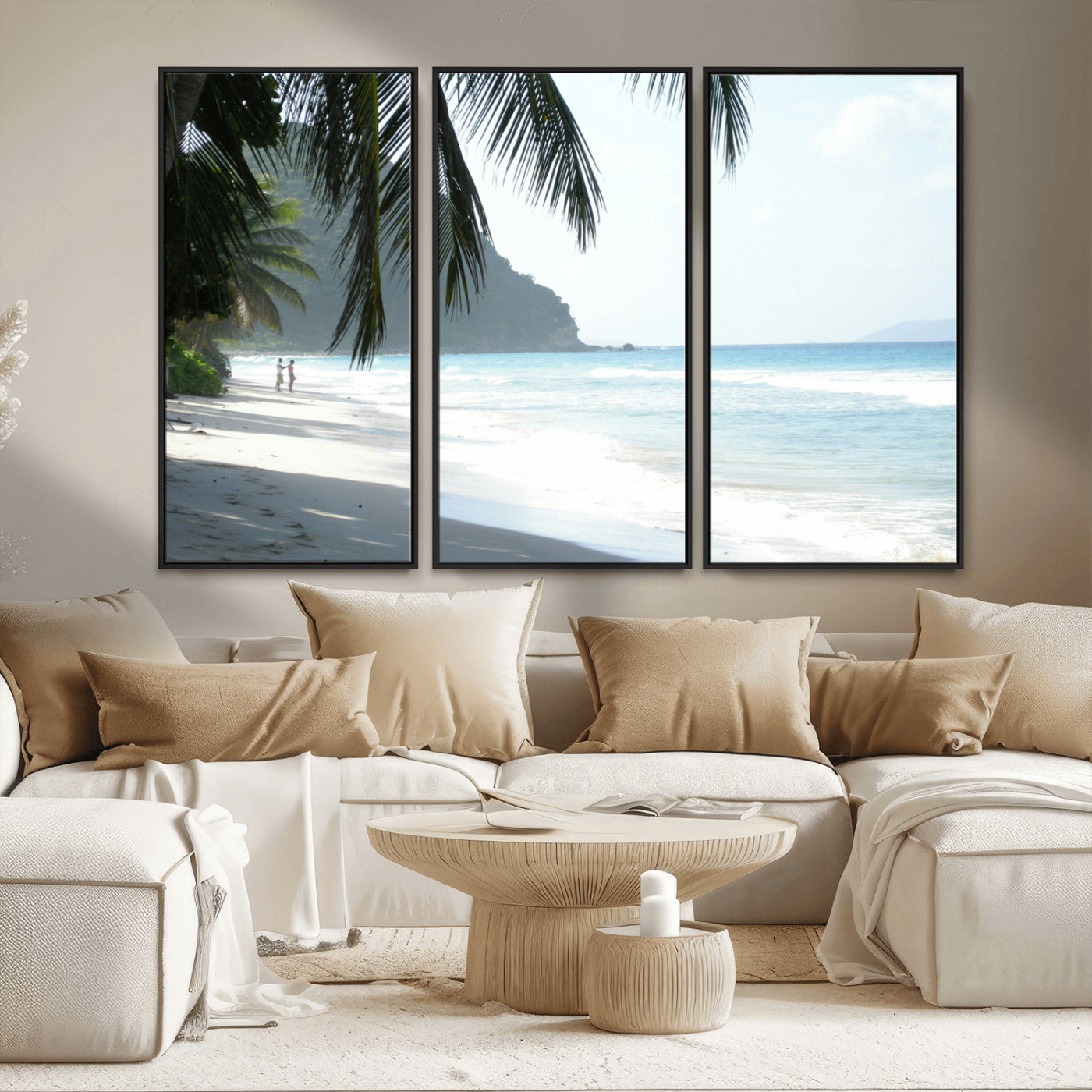 18311030-MGV-CV-36X24-Tropical Beach Wall Art Canvas Print, Framed Serene Ocean Art Picture Print, Palm Tree Shadows Perfect Tropical Coastal Decor