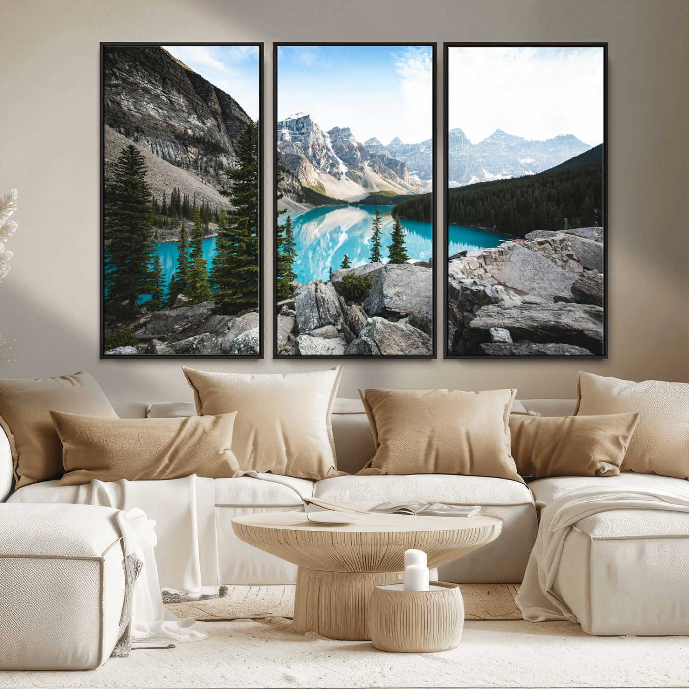 98014896-MGV-CV-36X24-Canadian Rockies Wall Art Canvas Print, Framed Mountain Landscape Art Picture Print, Turquoise Water Perfect Scandinavian