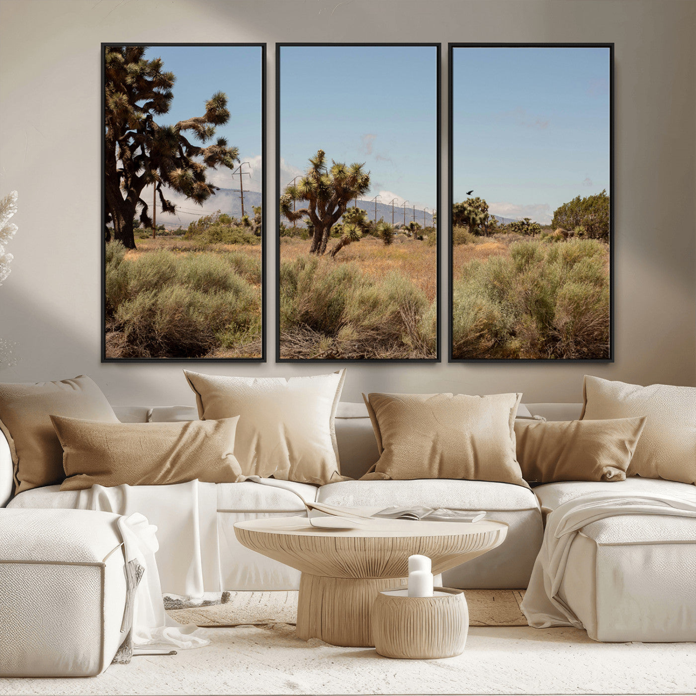 16114018-MGV-CV-36X24-Joshua Tree Wall Art Canvas Print, Framed Desert Landscape Art Picture Print, Mountain Horizon Perfect Southwestern Boho Decor