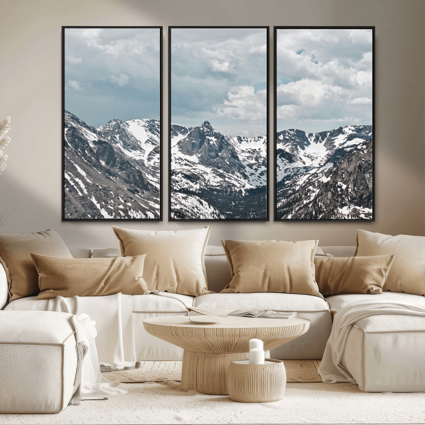 94074619-MGV-CV-36X24-Snowy Peaks Wall Art Canvas Print, Framed Alpine Wilderness Art Picture Print, Mountain Escape Perfect Winter Serenity Decor