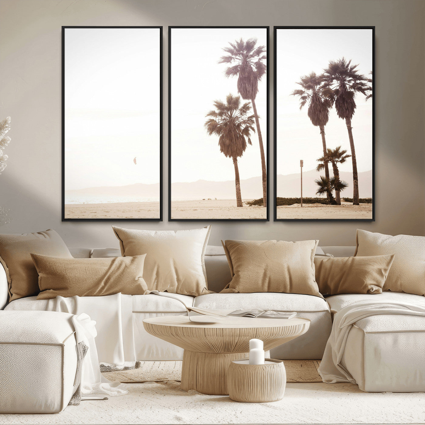 48255923-MGV-CV-36X24-Coastal Light Wall Art Canvas Print, Framed Relaxing Shoreline Art Picture Print, Minimalist Ocean Perfect Tropical Serenity Decor