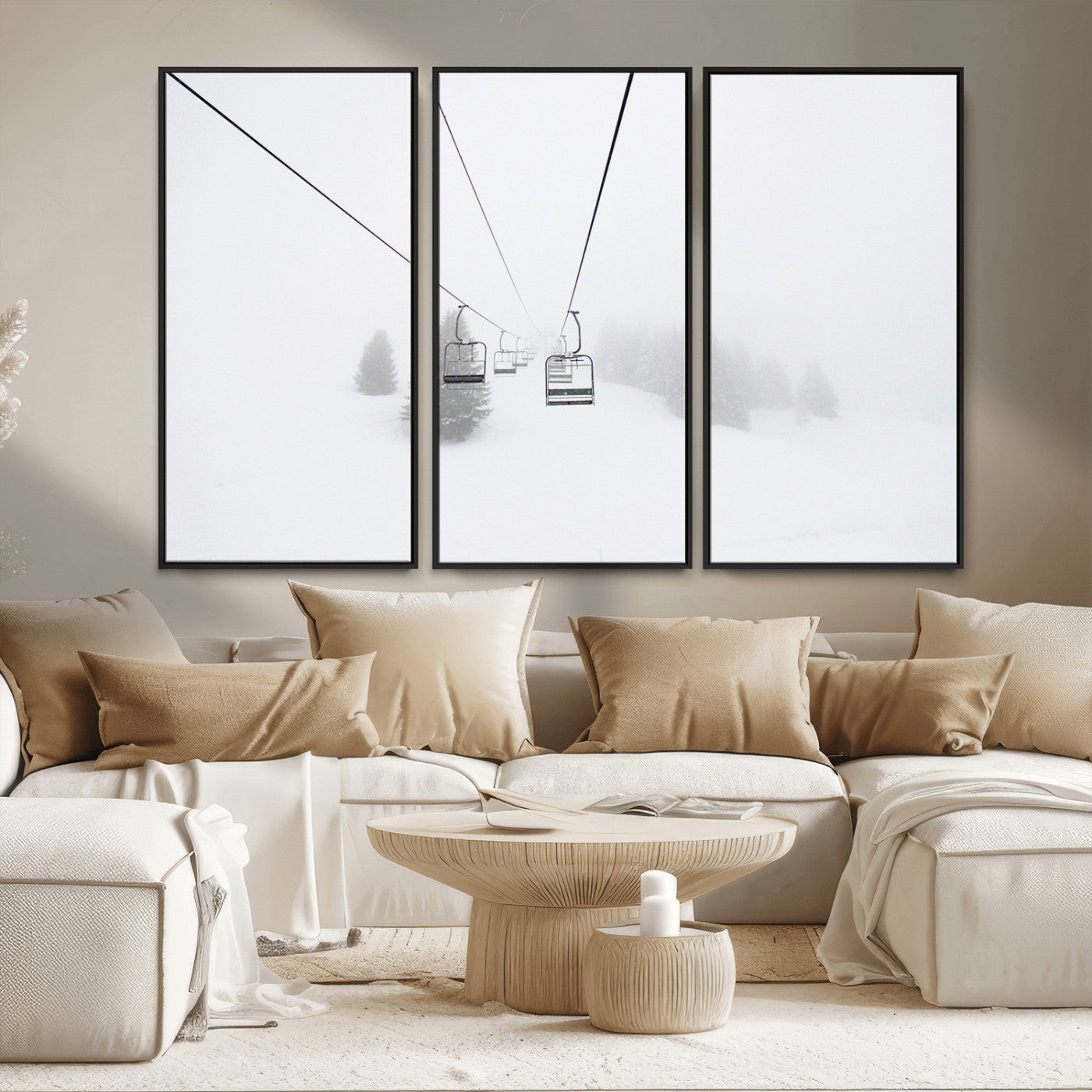 20216390-MGV-CV-36X24-Ski Lift Wall Art Canvas Print, Framed Snowy Landscape Art Picture Print, Alpine Adventure Perfect Nordic Minimalist Decor Artwork