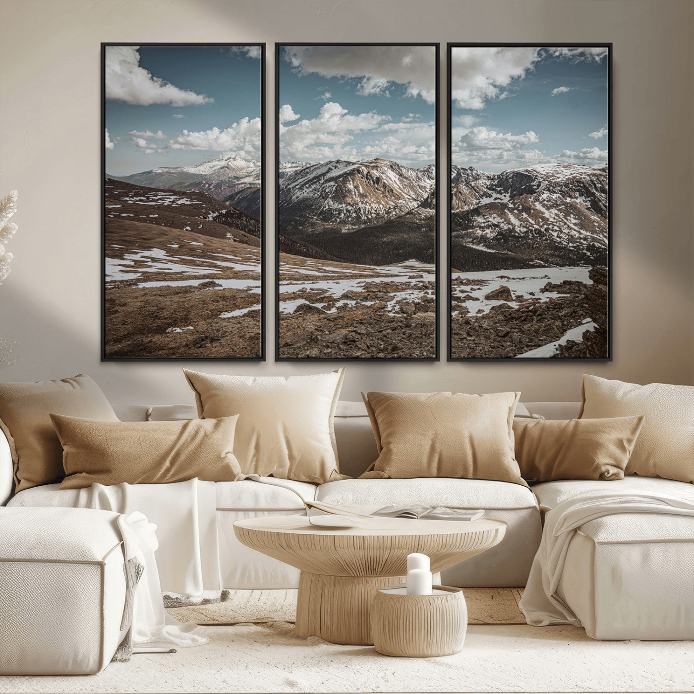 44565953-MGV-FC-48X32-3P_Black-Mountain Landscape Wall Art Canvas Print, Framed Snowy Peaks Art Picture Print, Rugged Highlands Perfect Rustic Adventure Decor