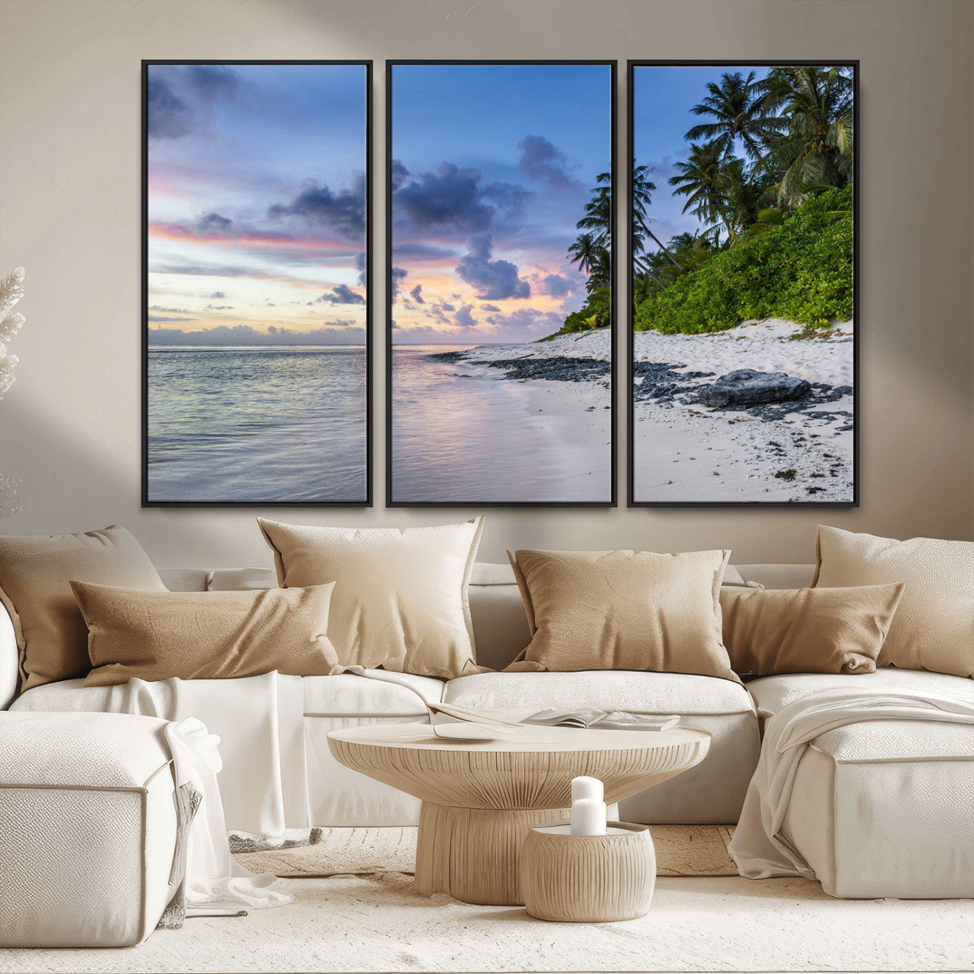 75045485-MGV-CV-36X24-Tropical Beach Wall Art Canvas Print, Framed Sunset Glow Art Picture Print, Palm Tree Coast Perfect Tropical Coastal Decor Artwork