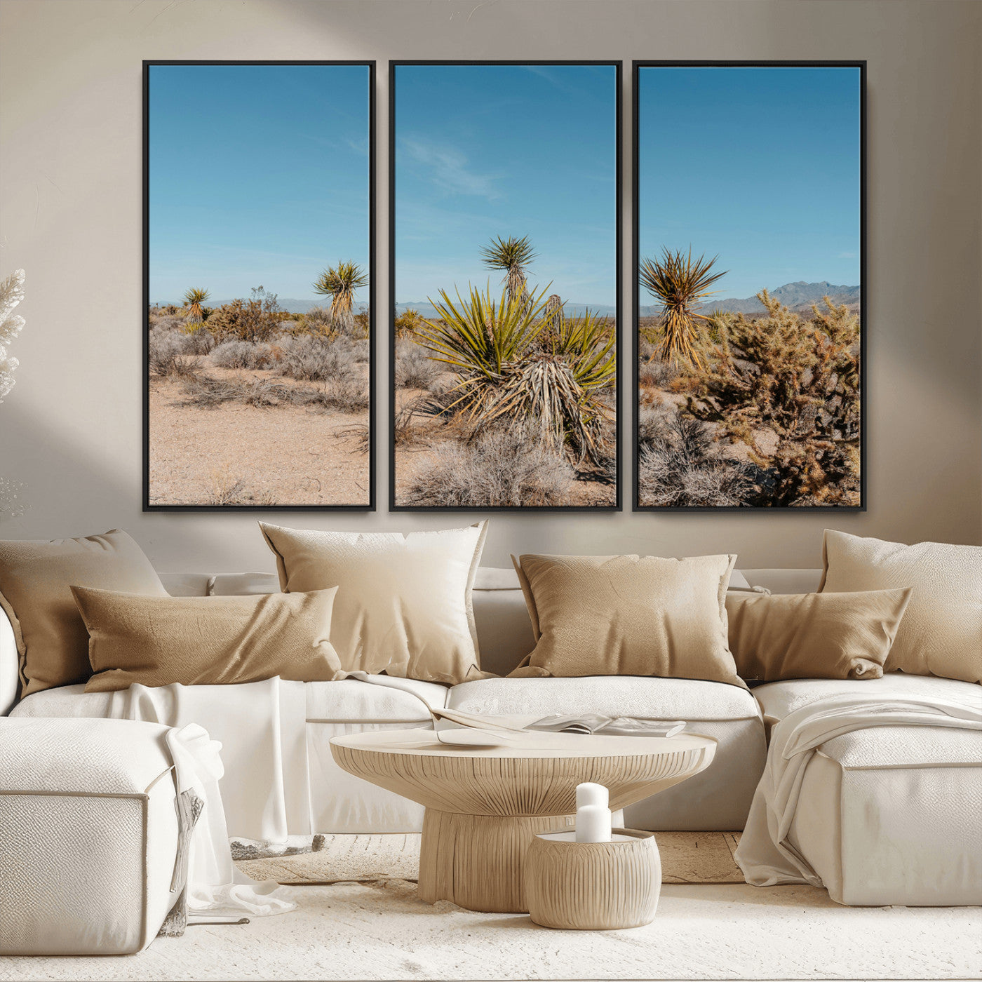 35156165-MGV-FC-48X32-3P_Black-Joshua Tree Wall Art Canvas Print, Framed Desert Landscape Art Picture Print, Warm Earth Tones Perfect Southwestern Minimalist