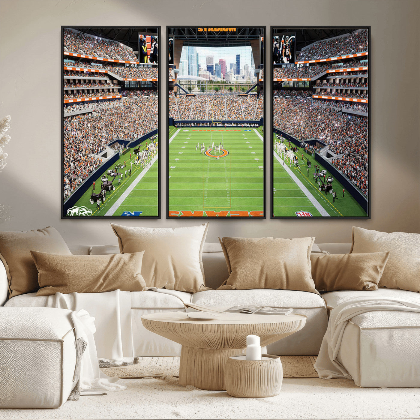 76935553-MGV-FC-48X32-3P_Black-Football Stadium Wall Art – Panoramic Game Day Canvas Print, Sports Decor for Man Cave, Office, Bar, or Living Room