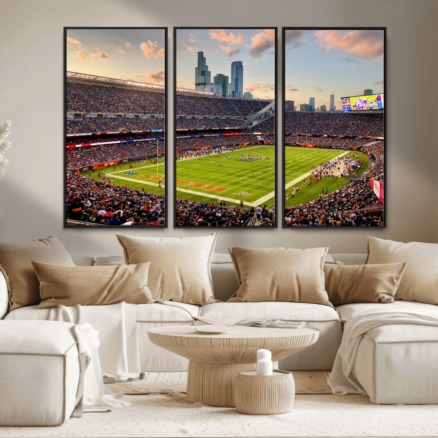 55377093-MGV-FC-48X32-3P_Black-Soldier Field Wall Art – Panoramic Chicago Bears Football Stadium Canvas Print, Game Day Sports Decor for Man Cave, Bar, Office,