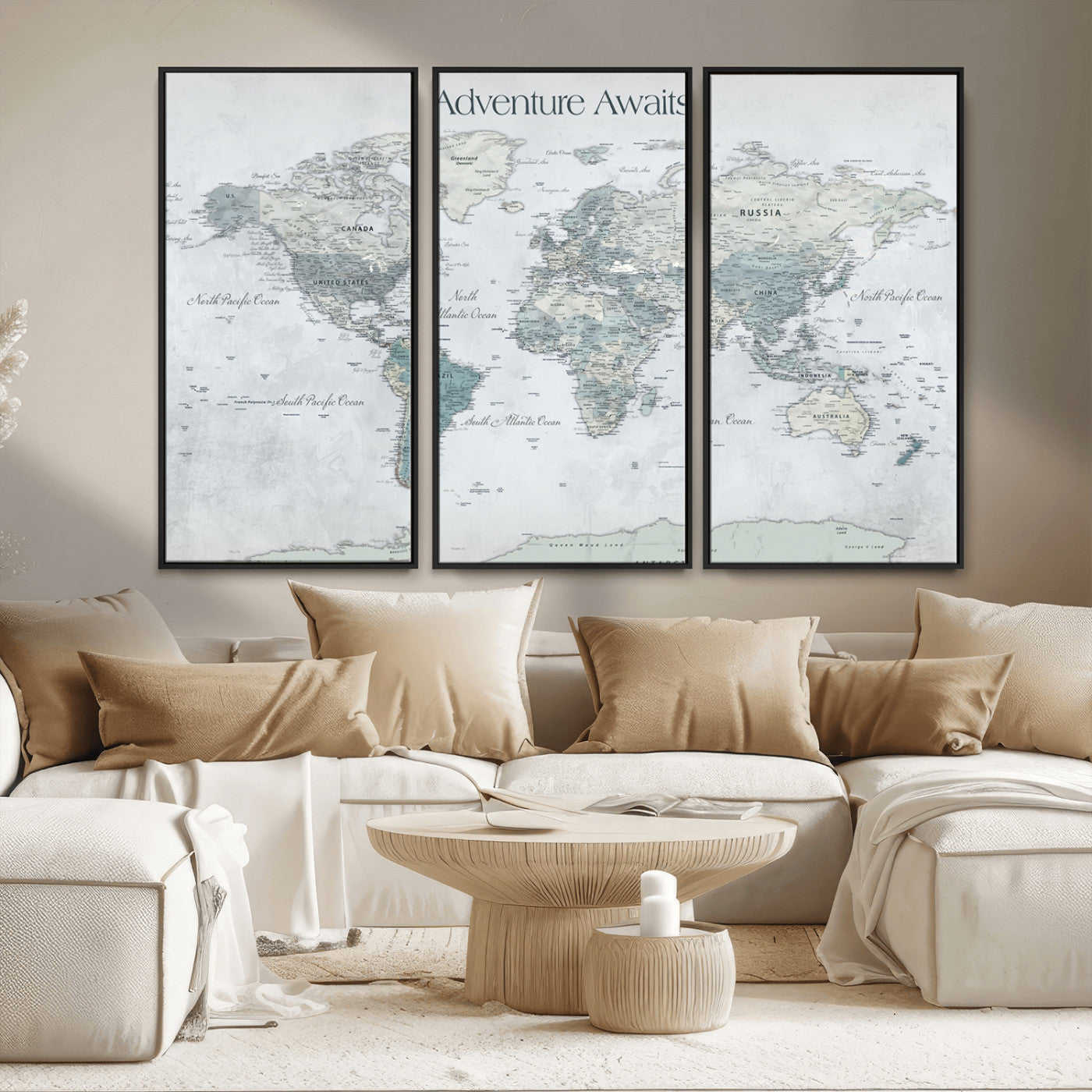 TEST111-MGV-CV-36X24-Personalized Adventure Awaits Push Pin World Map – Custom Framed Travel Tracker Canvas Wall Art for Home, Office