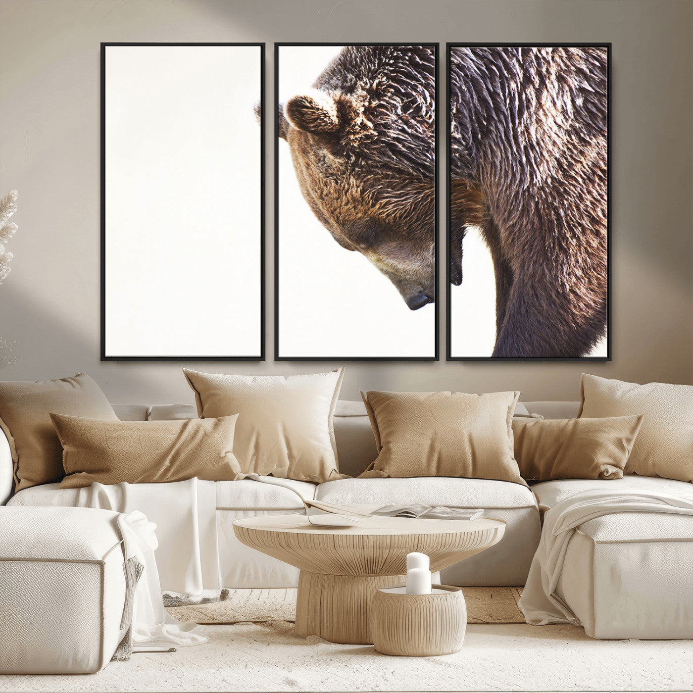 14405507-MGV-CV-36X24-Bear Wall Art – Wildlife Canvas Print with Rustic Animal Portrait and Minimalist Background, Nature Inspired Photography for