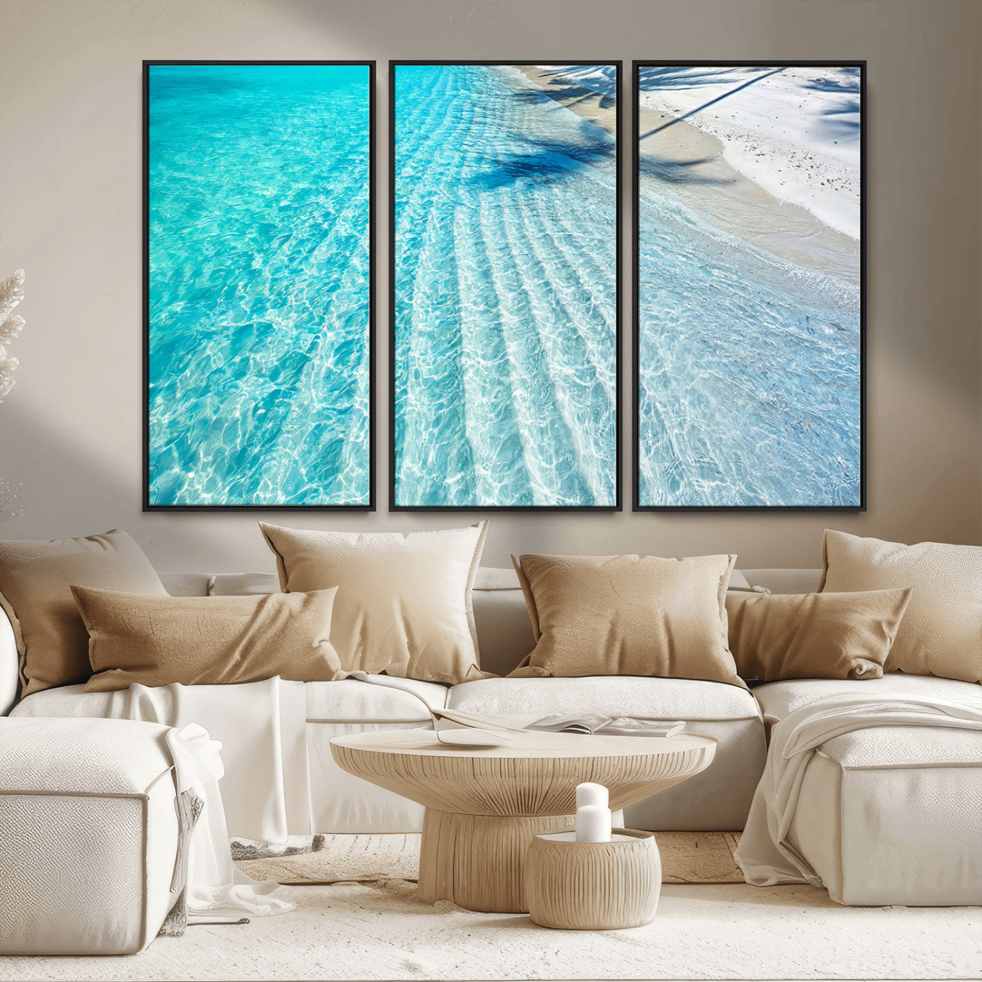 68127042-MGV-CV-36X24-Beach Wall Art – Tropical Ocean Canvas Print, Clear Water and White Sand Photography Decor for Bedroom, Living Room, Office,