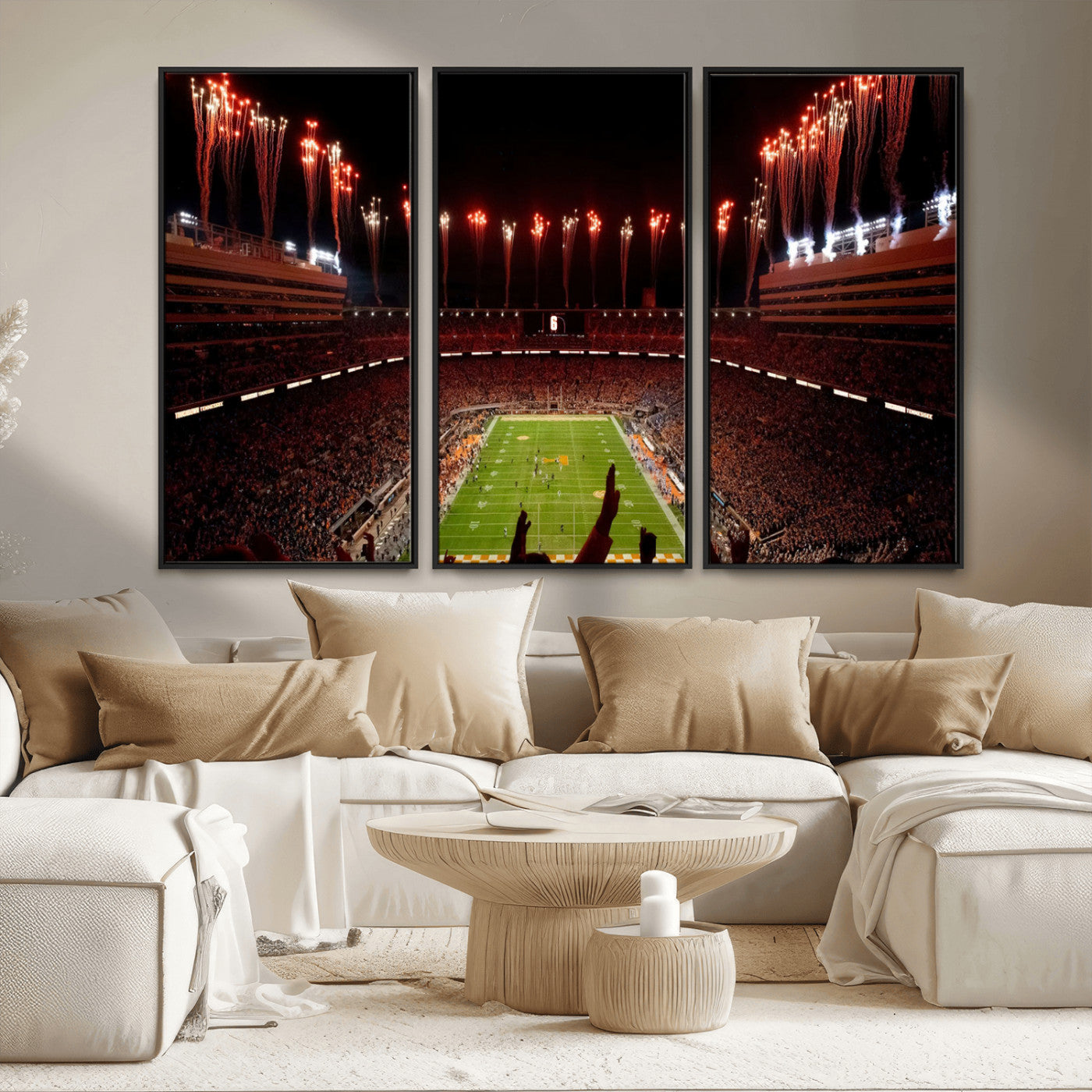 73358115-MGV-CV-36X24-Neyland Stadium Wall Art – Panoramic Tennessee Volunteers Night Game Canvas Print, Fireworks Football Celebration Sports Decor for