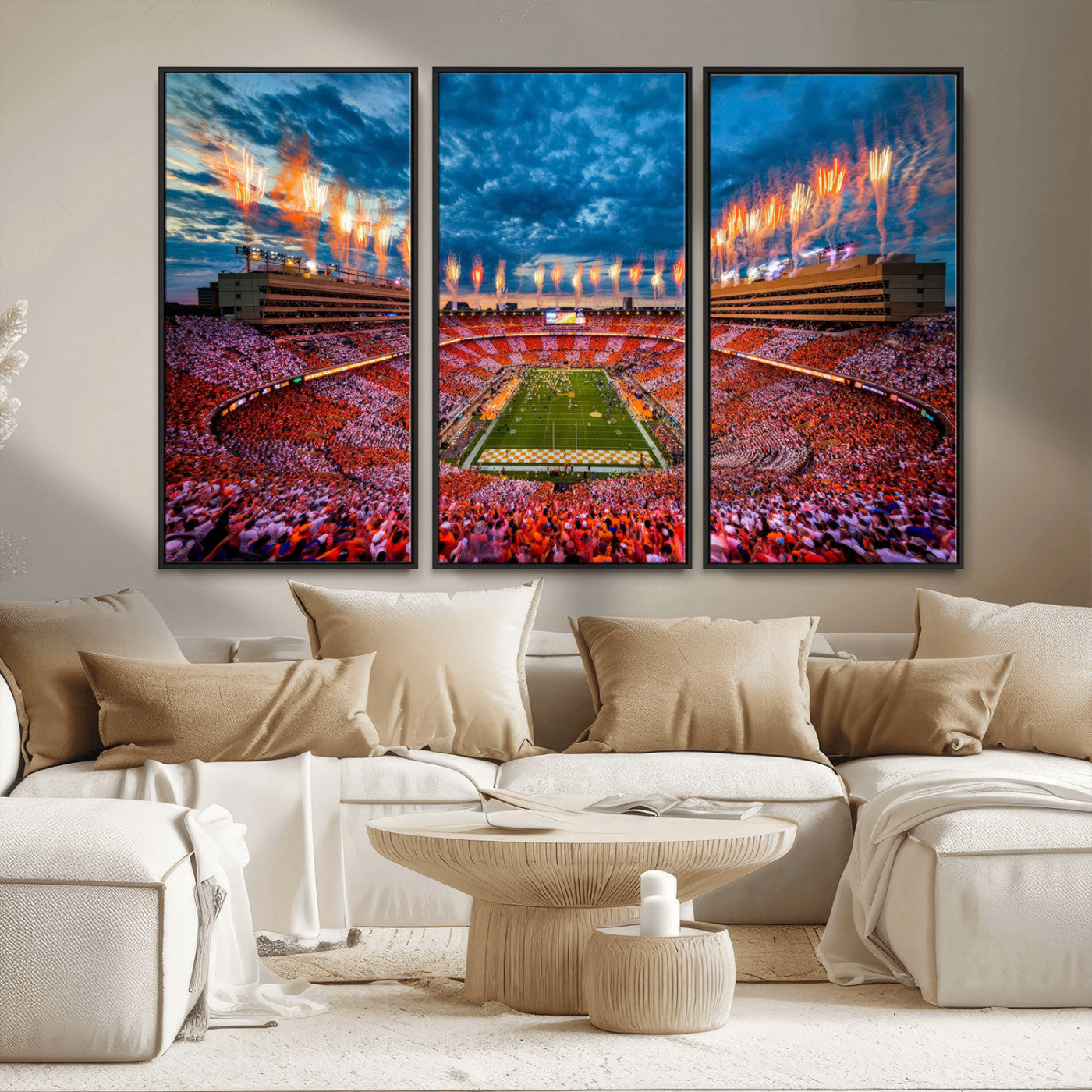 94266219-MGV-FC-48X32-3P_Black-Neyland Stadium Wall Art – Panoramic Tennessee Volunteers Checkerboard Crowd Fireworks Canvas Print, Football Game Day Sports