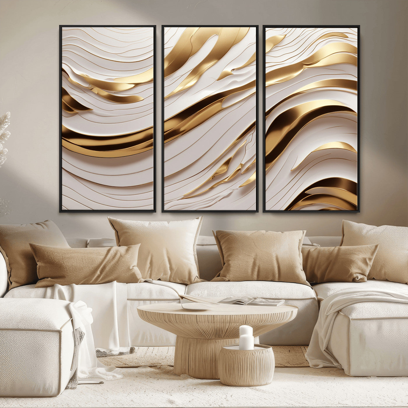 41237-MGV-CV-36X24-Gold Waves Wall Art Canvas Print, Framed Elegant Flow Art Picture Print, Luxury Layers Perfect Minimal Luxe Decor Artwork