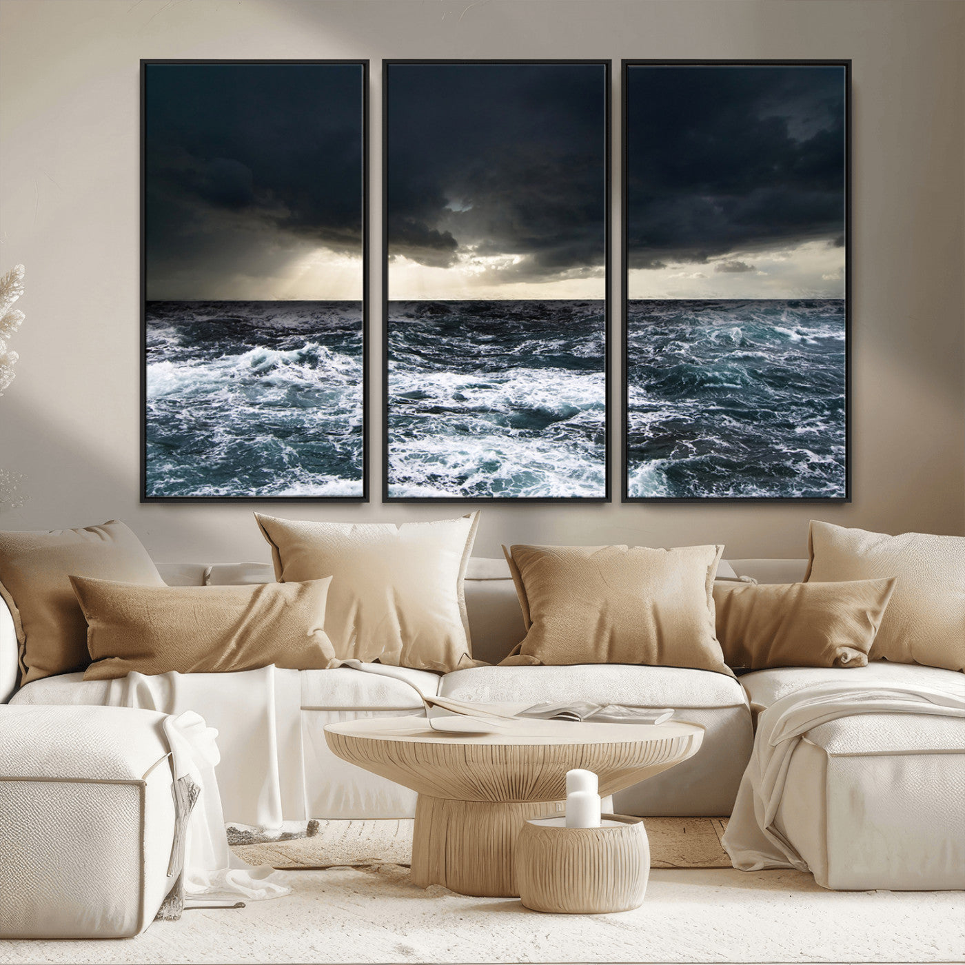 51359-MGV-CV-36X24-Stormy Ocean Wall Art Canvas Print, Framed Moody Seascape Art Picture Print, Ocean Storm Perfect Dramatic Coastal Decor Artwork