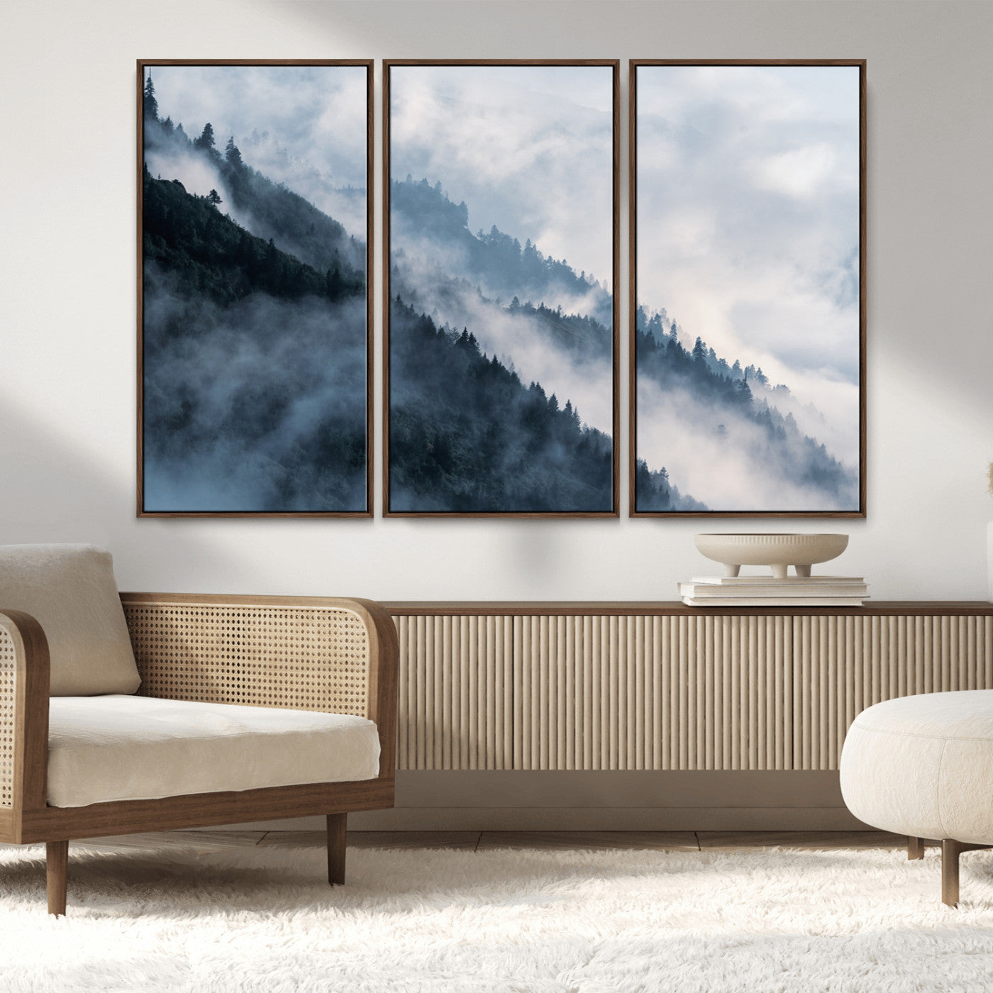 85737-MGV-CV-36X24-Misty Mountain Wall Art – Atmospheric Pine Forest Canvas Print with Fog and Mist, Calm Nature Decor for Living Room, Bedroom,