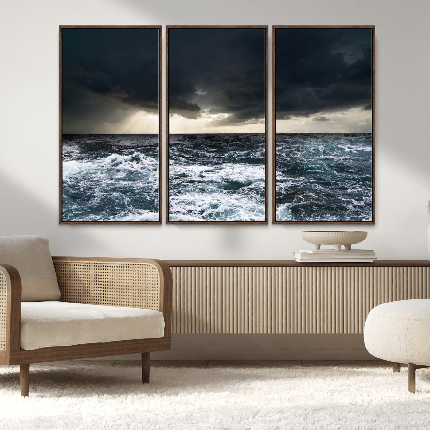 42607-MGV-CV-36X24-Stormy Ocean Wall Art – Dramatic Sea and Sky Canvas Print with Sun Rays, Moody Nature Decor for Living Room, Office, Bedroom or