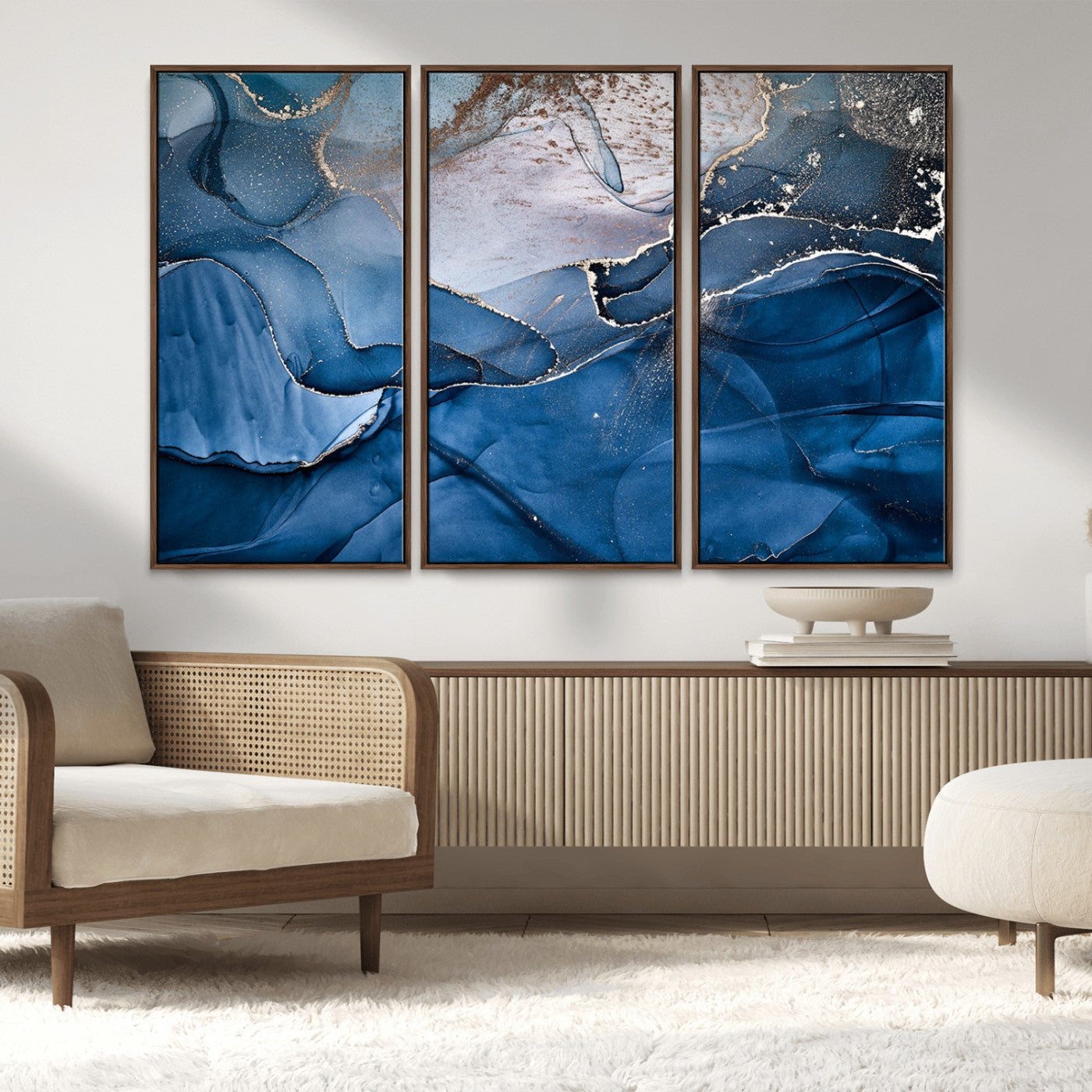 27810-MGV-CV-36X24-Abstract Blue Gold Fluid Art Wall – Modern Canvas Print, Elegant Home & Office Wall Art, Stylish Living Room or Bedroom Decor