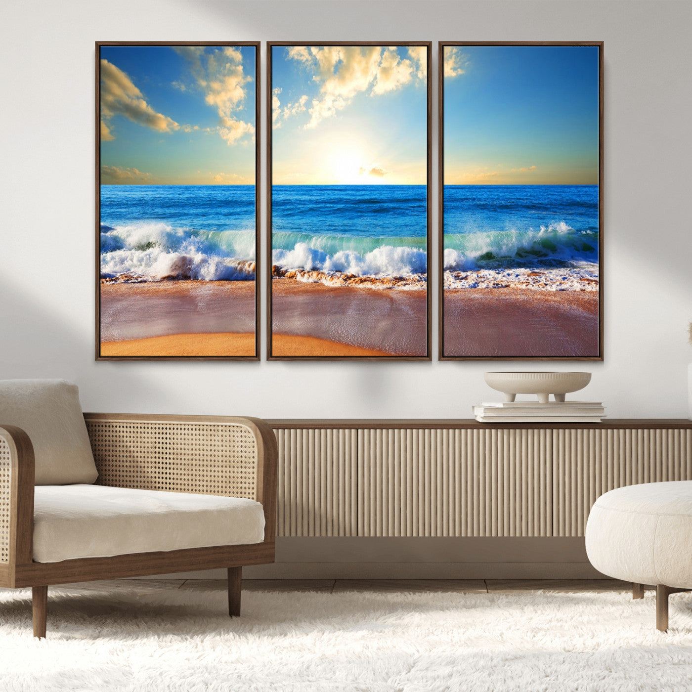 50522-MGV-CV-36X24-Ocean Sunrise Wall Art – Peaceful Beach Waves and Golden Horizon Canvas Print, Coastal Seascape Decor for Home or Office