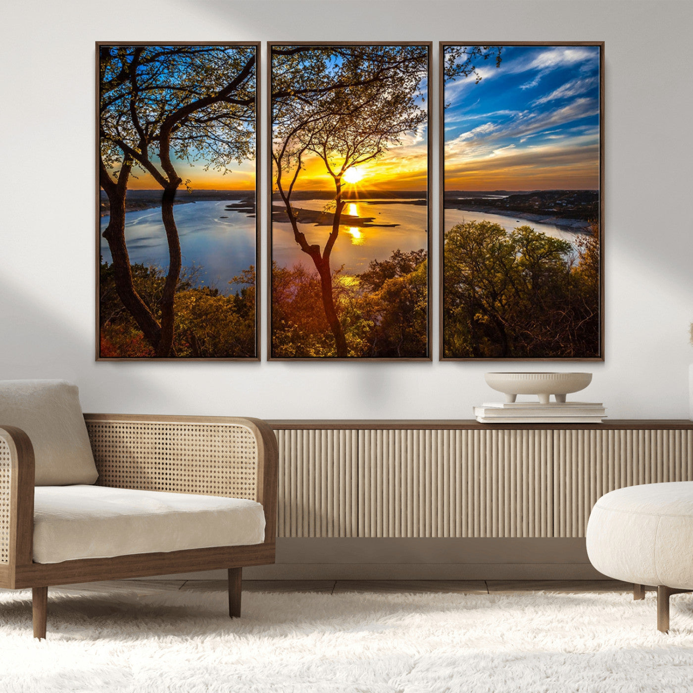 71863-MGV-CV-36X24-Lake Sunset Wall Art – Scenic Nature Canvas Print with Trees and Golden Sky, Serene Landscape Decor for Living Room, Bedroom or