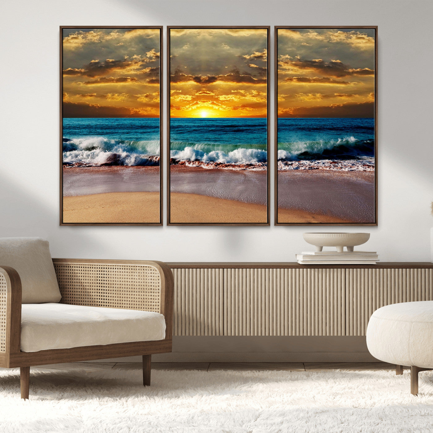 83389-MGV-CV-36X24-Ocean Sunrise Wall Art – Vibrant Beach Waves Canvas Print, Coastal Seascape Decor for Living Room or Office