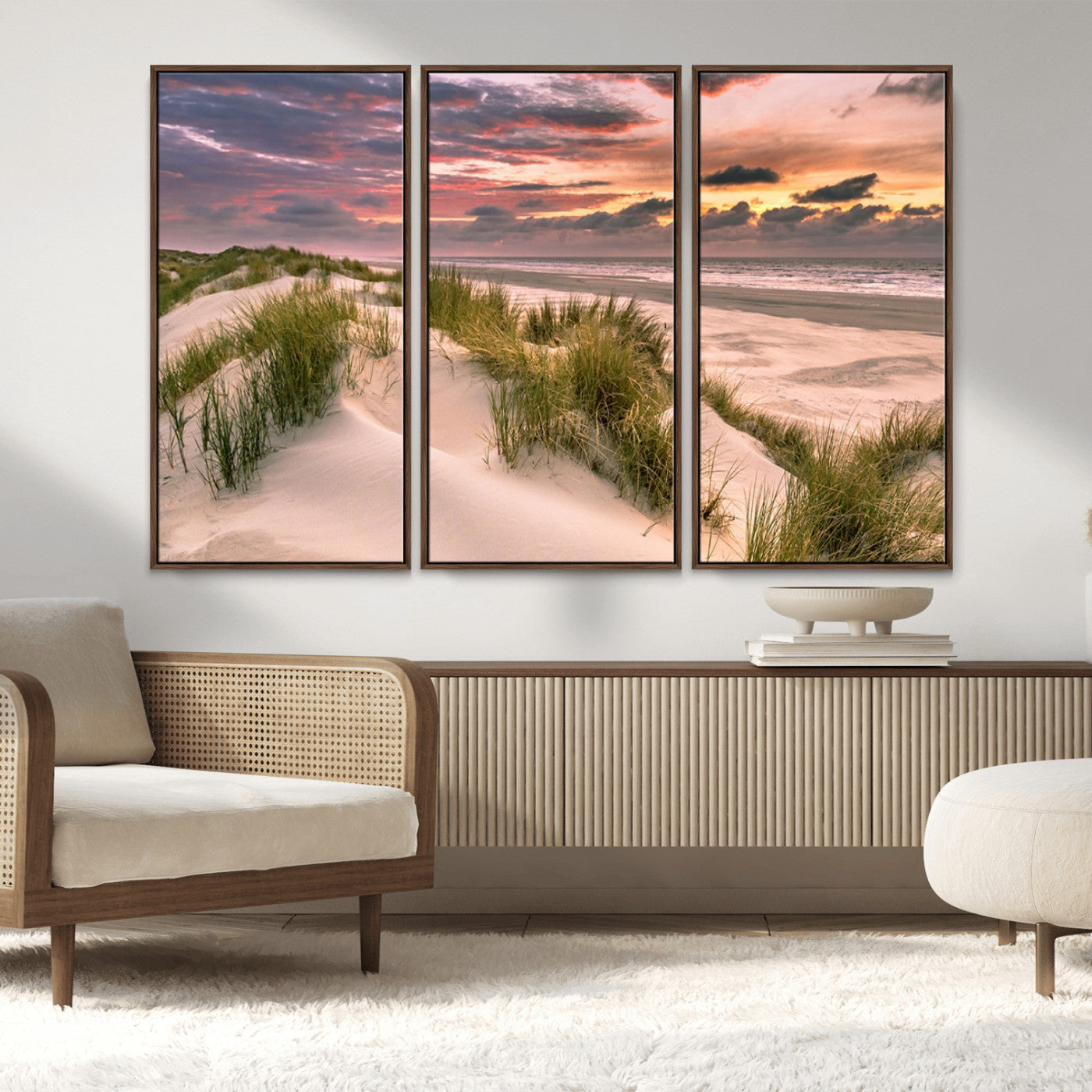 60570-MGV-CV-36X24-Beach Sunset Wall Art – Coastal Sand Dunes and Ocean Horizon Canvas Print, Tranquil Seascape Photography Decor for Living Room or