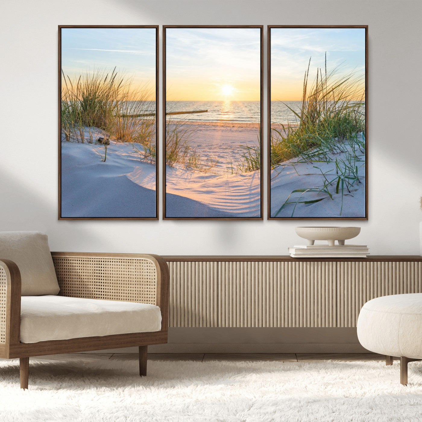 48907-MGV-CV-36X24-Beach Sunset Wall Art – Coastal Sand Dunes and Ocean View Canvas Print, Serene Seaside Landscape Painting for Living Room, Bedroom