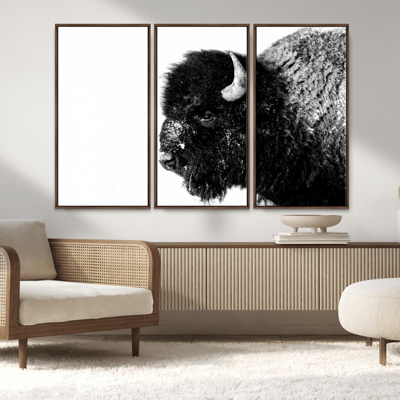68780-MGV-CV-36X24-Bison Close-Up Wall Art – Black and White Buffalo Canvas Print, Rustic Wildlife Photography Decor for Living Room, Office, or