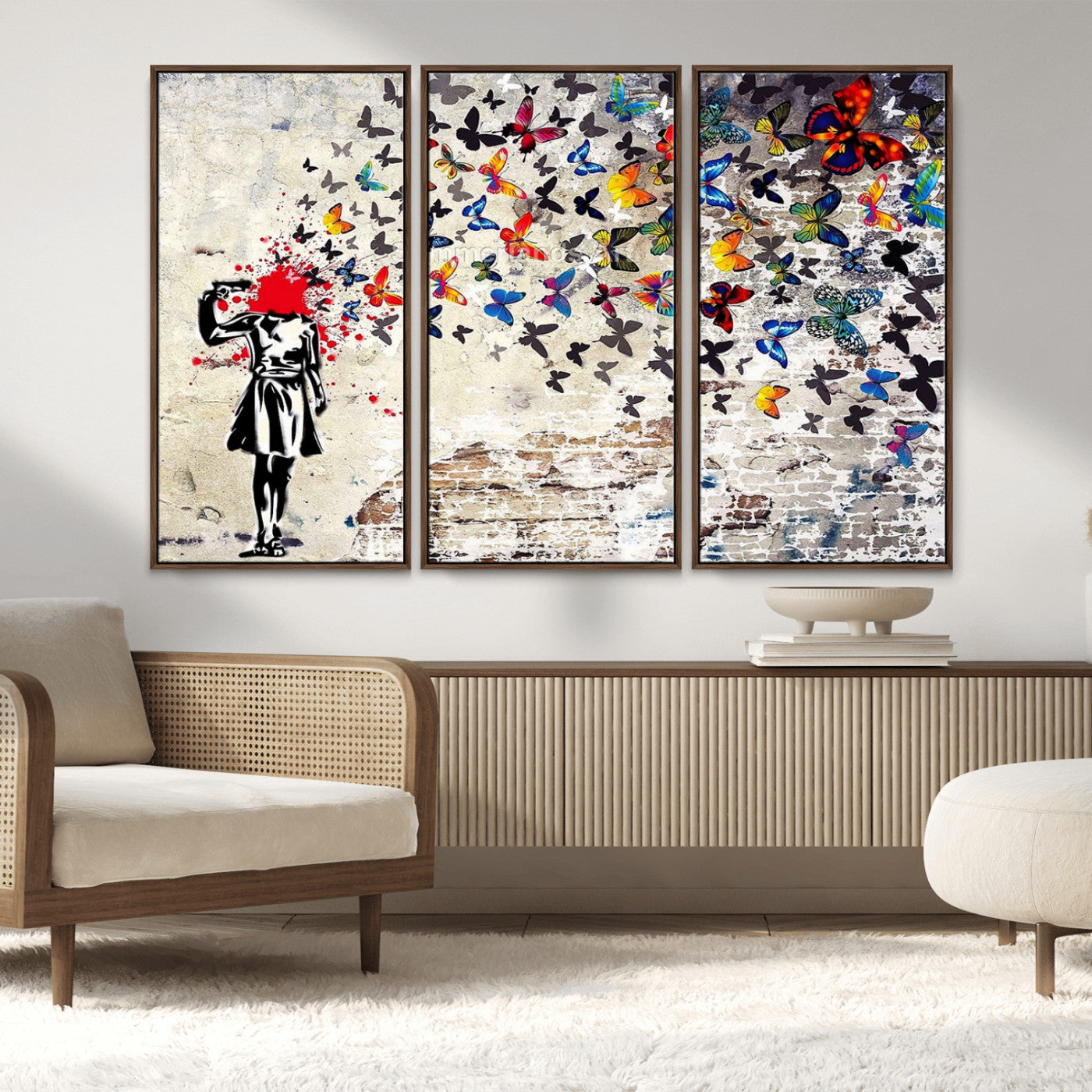 88654-MGV-CV-36X24-Butterfly Explosion Graffiti Wall Art – Street Art Canvas Print, Colorful Butterfly Spray Mural, Modern Abstract Urban Wall Decor