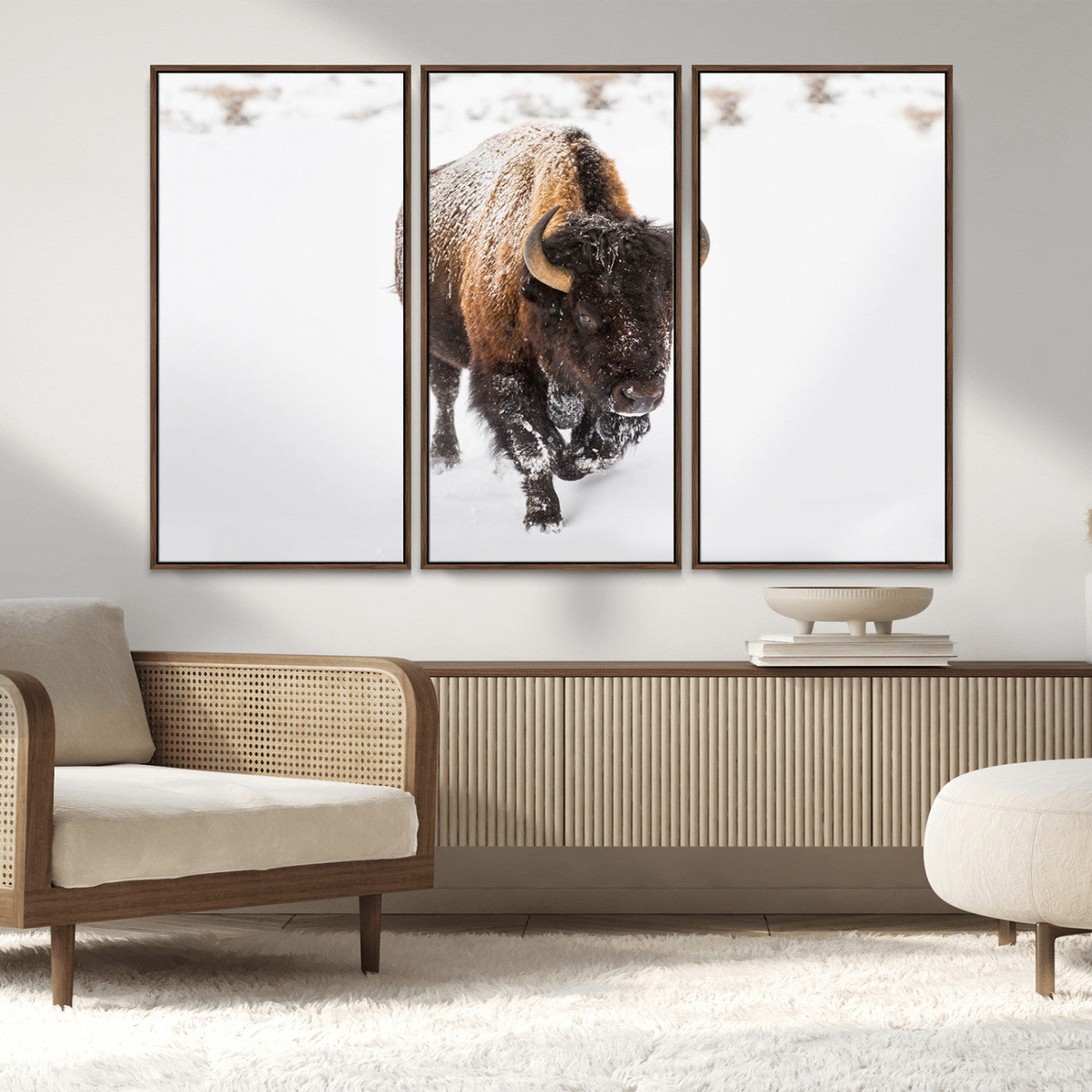 19889-MGV-CV-36X24-Snow Bison Wall Art – Majestic Buffalo Winter Landscape Canvas Print, Rustic Wildlife Photography Decor for Cabin, Lodge, Living