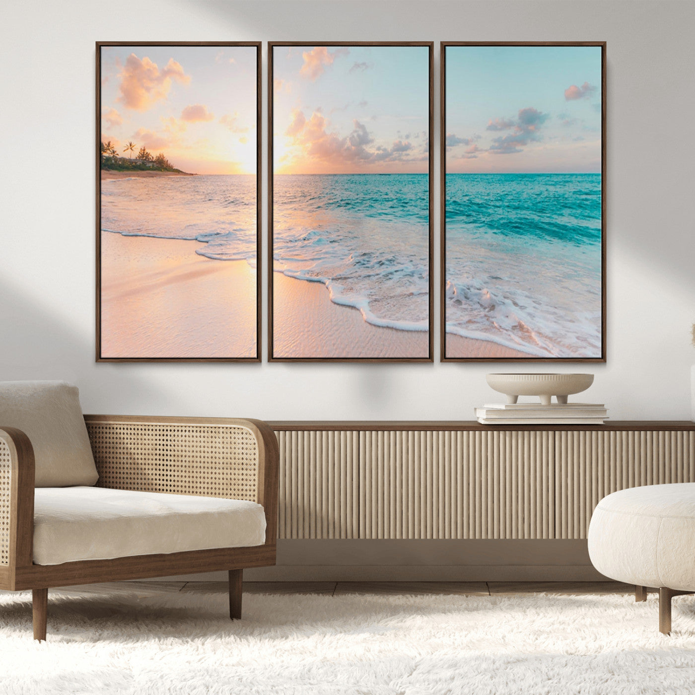 36554-MGV-CV-36X24-Tropical Beach Sunset Wall Art – Ocean Waves and Palm Canvas Print, Coastal Seascape Photography Decor for Living Room, Bedroom,