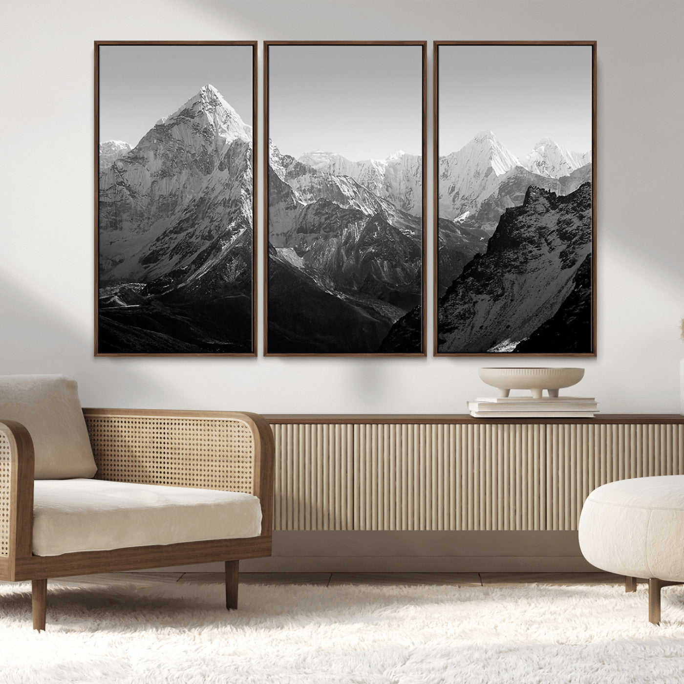 10775-MGV-CV-36X24-Snow Capped Mountain Wall Art – Black and White Canvas Print of Majestic Peaks, Nature Landscape Photography for Office, Bedroom,