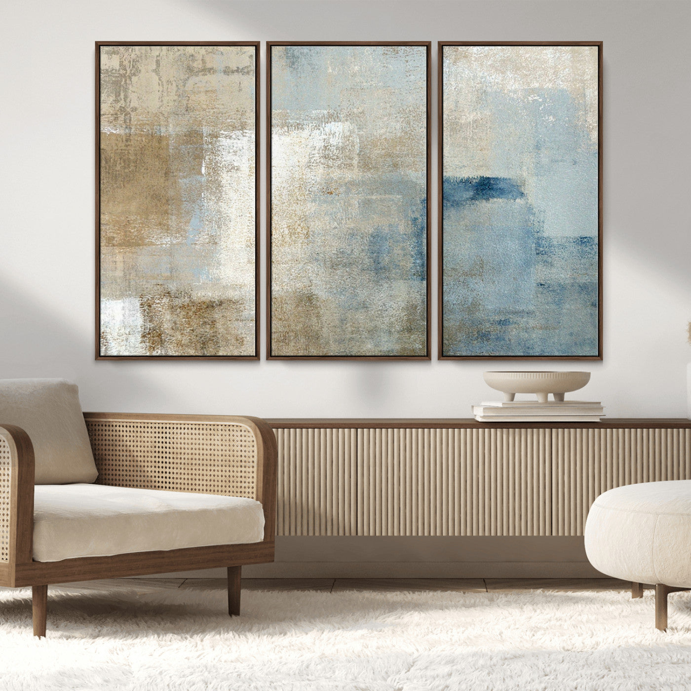 38126-MGV-CV-36X24-Neutral Abstract Wall Art – Modern Beige and Blue Canvas Print and Minimalist Textured Painting for Living Room, Bedroom or Office