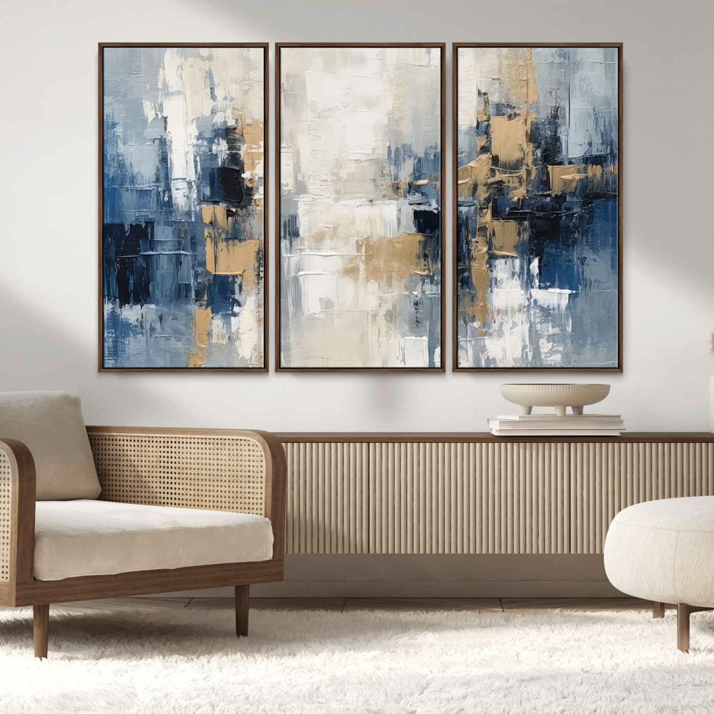 44344-MGV-CV-36X24-Abstract Blue and Gold Wall Art – Modern Hand Painted Canvas Print, Contemporary Textured Painting for Living Room, Bedroom or