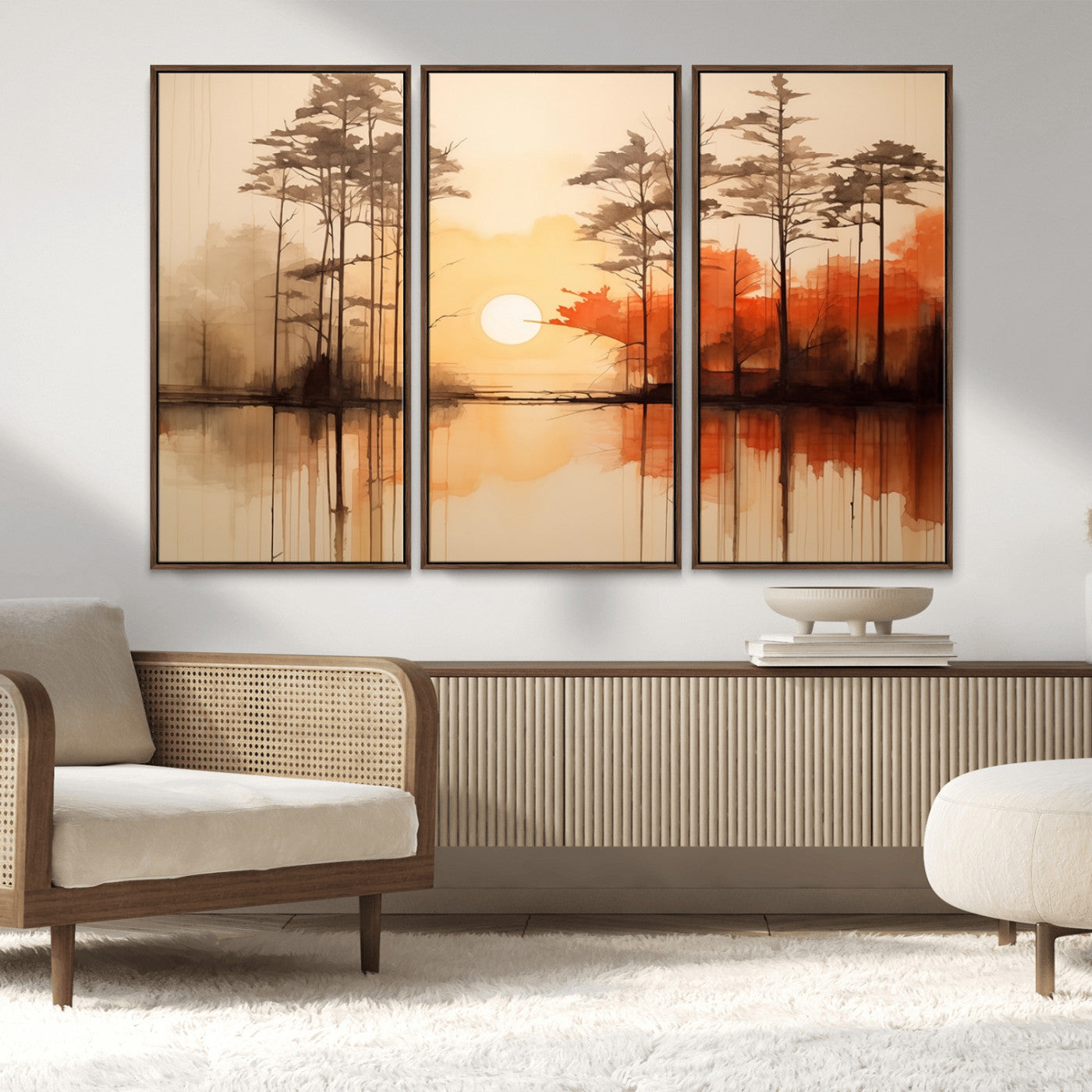51083-MGV-CV-36X24-Sunset Lake Forest Wall Art – Serene Trees and Orange Sky Reflection Canvas Print, Tranquil Nature Decor for Living Room, Office