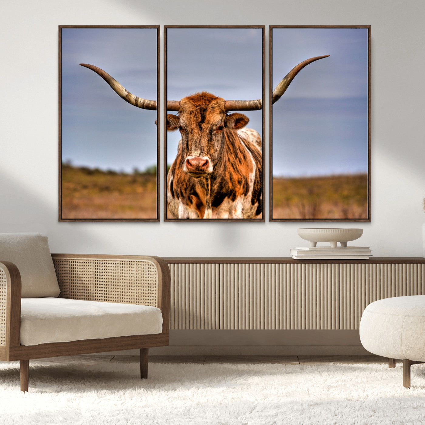 18594-MGV-CV-36X24-Texas Longhorn Bull Wall Art – Rustic Western Cattle Canvas Print, Country Farmhouse Decor for Living Room, Office or Cabin
