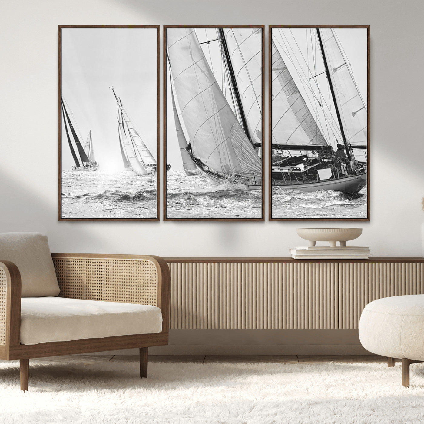 Boat-1-MGV-CV-36X24-Sailboat Racing Wall Art – Nautical Black and White Canvas Print, Ocean Adventure Decor for Office, Living Room or Bedroom