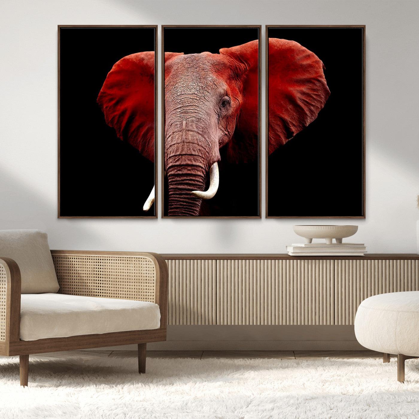 14788-MGV-FC-48X32-3P_Walnut-Red Elephant Wall Art – Bold Wildlife Canvas Print, African Safari Animal Decor for Living Room, Bedroom or Office