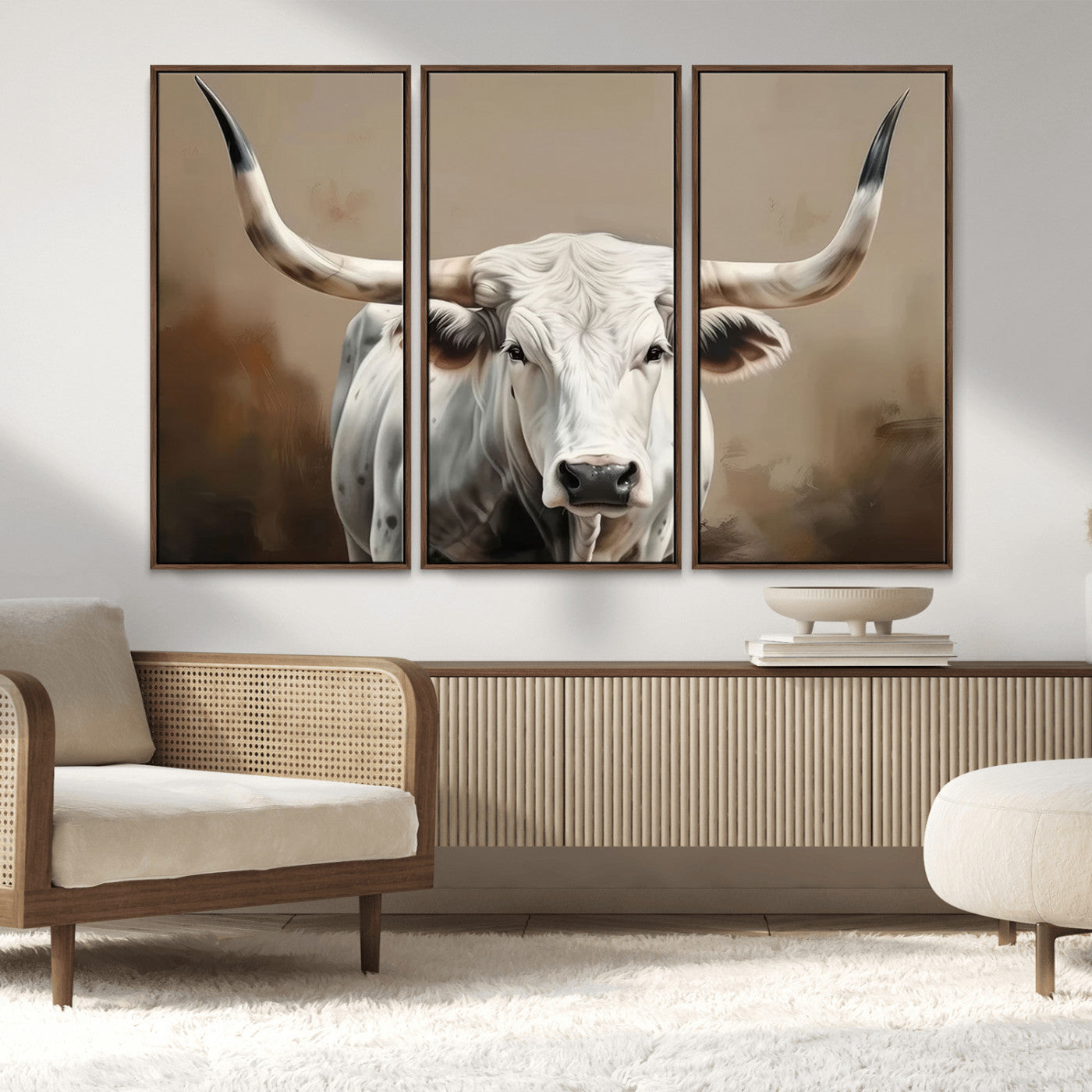 61423-MGV-CV-36X24-Longhorn Bull Wall Art – Rustic Western Texas Steer Canvas Print, Cowboy Farmhouse Decor for Living Room, Bedroom, Office or Ranch