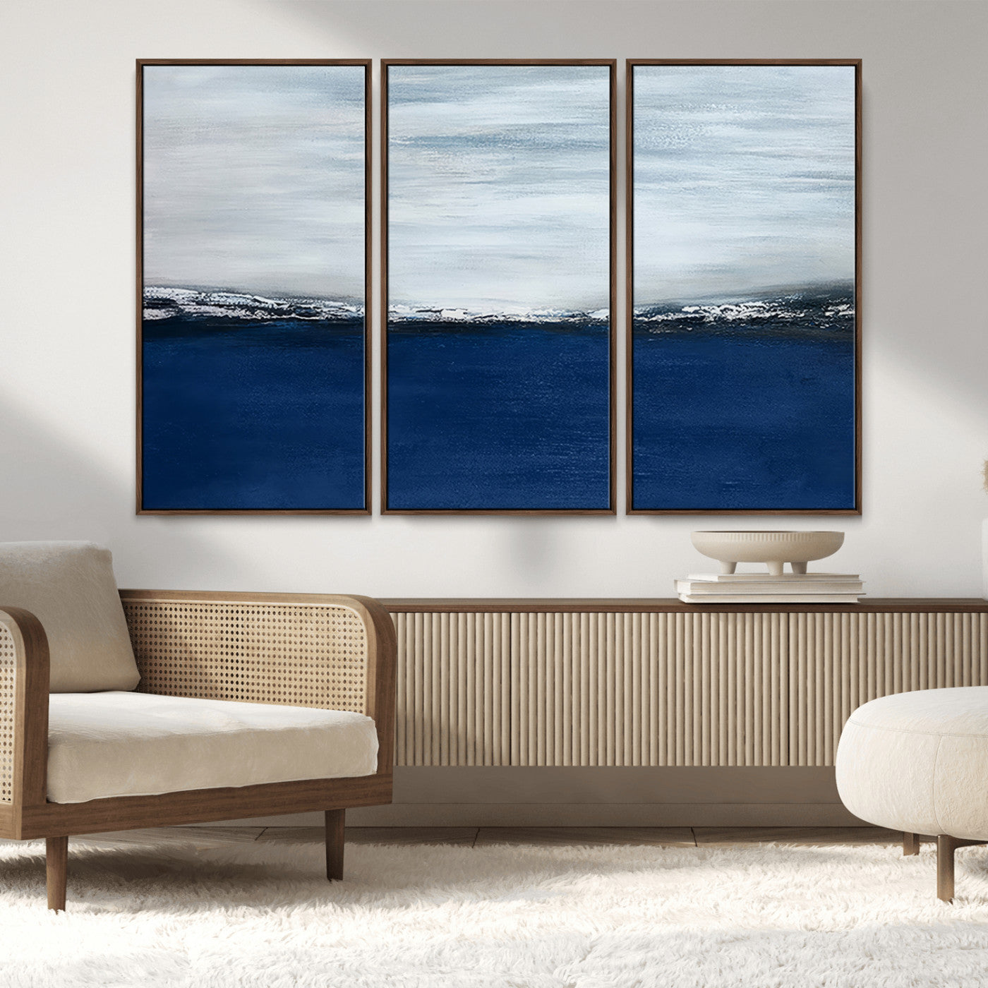 62197-MGV-CV-36X24-Abstract Ocean Wall Art – Minimalist Blue and White Canvas Print, Modern Coastal Seascape Painting for Bedroom, Living Room or