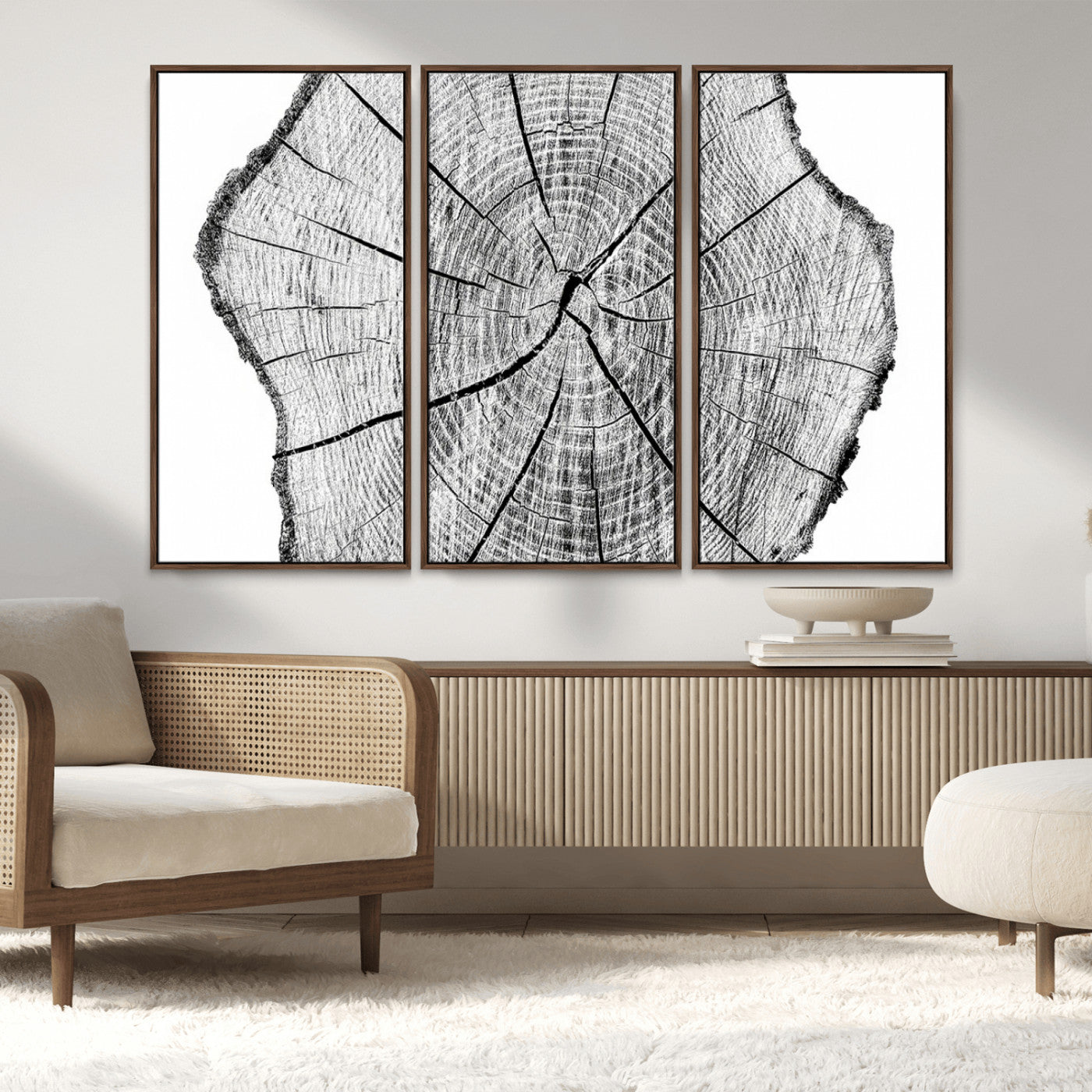 98709-MGV-CV-36X24-Tree Ring Wall Art – Black and White Canvas Print Rustic Wood Cross Section, Minimal Nature Inspired Decor for Living Room,