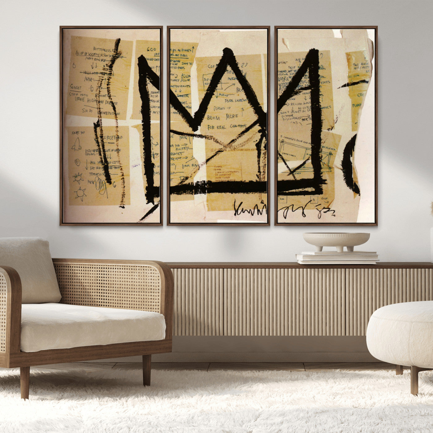 37215-MGV-FC-48X32-3P_Walnut-Abstract Crown Wall Art – Urban Graffiti Style Canvas Print Modern Street Art Design, Bold Contemporary Decor for Living Room,