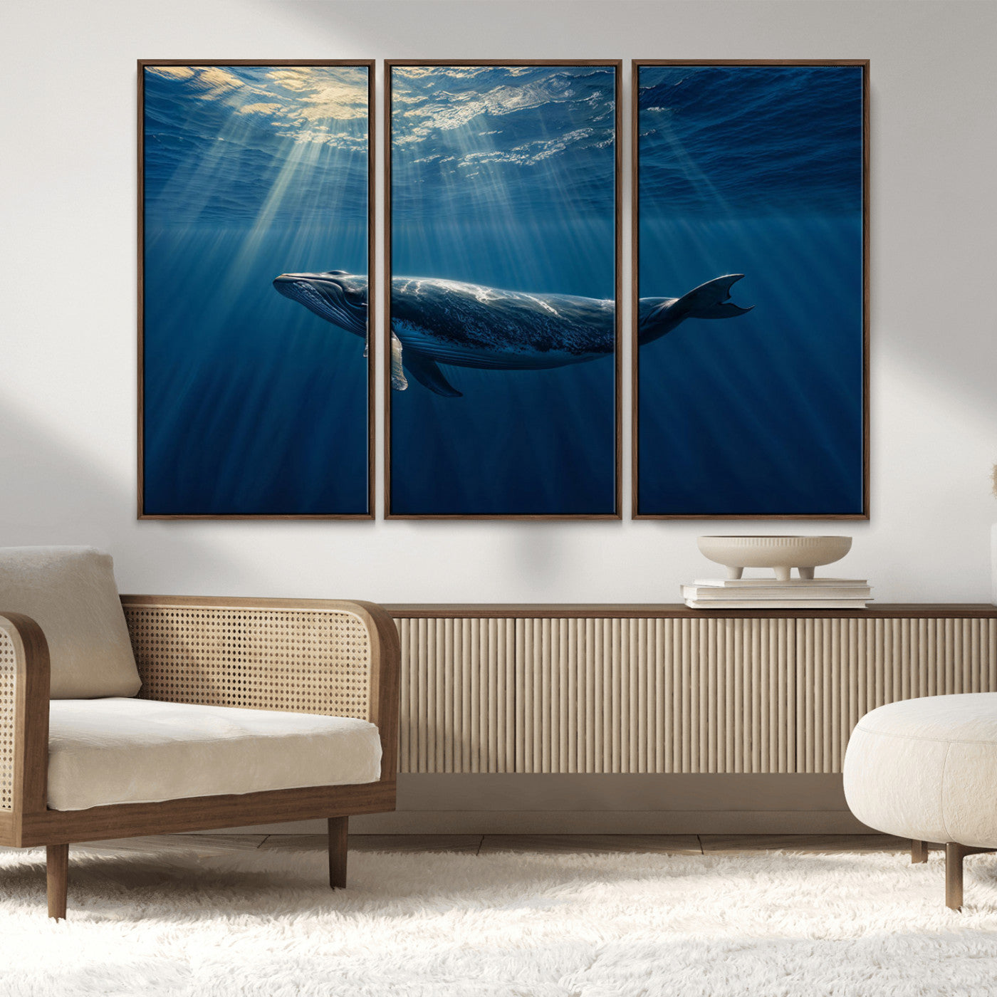 18052-MGV-CV-36X24-Whale Wall Art – Majestic Ocean Canvas Print Marine Life Underwater Sunlight Scene, Nautical Coastal Decor for Living Room,