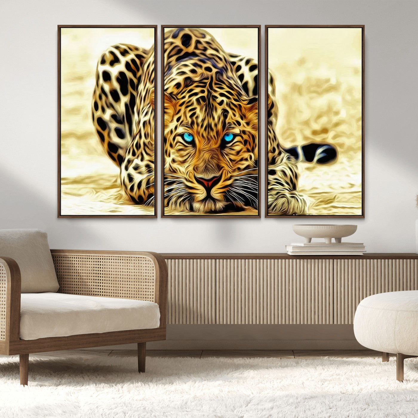 45281-MGV-CV-36X24-Blue Eye Leopard Wall Art Canvas Print, Framed Leopard Painting Art Picture Print, Big Cat Perfect Safari Wildlife Decor Artwork