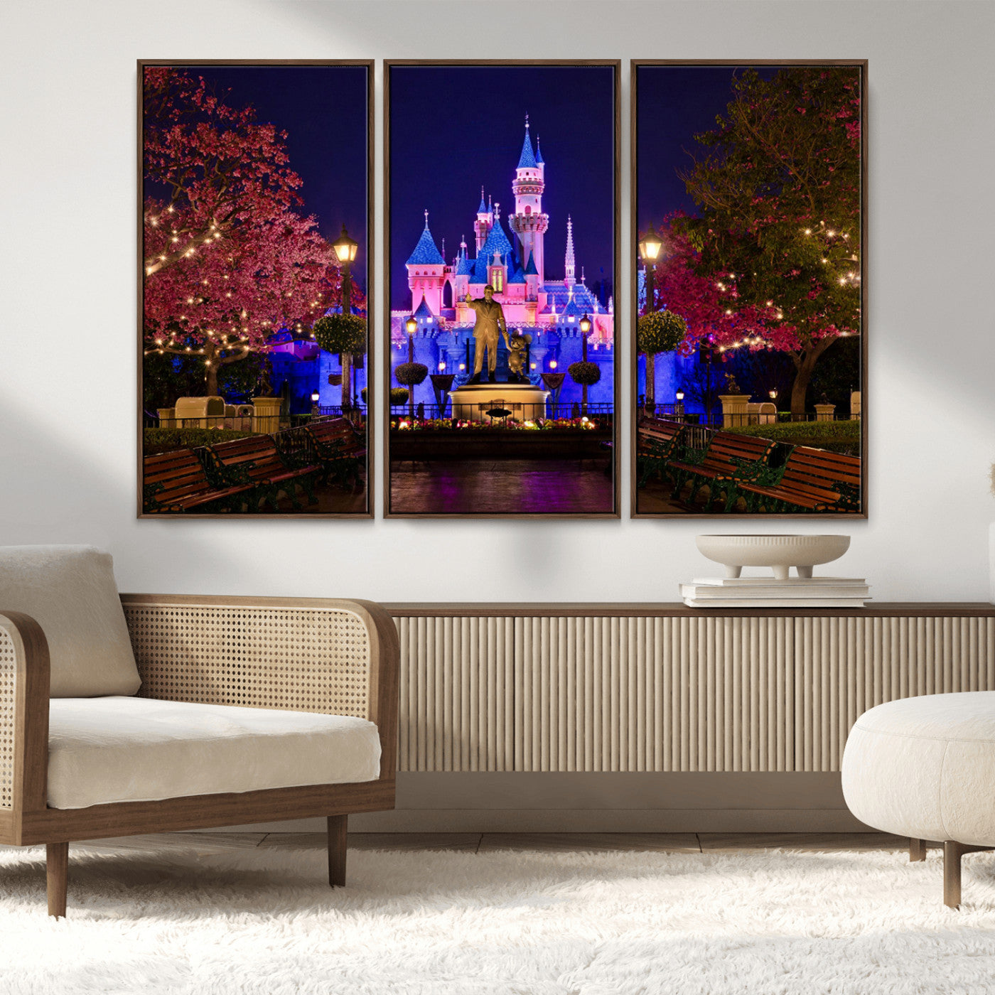 79435-MGV-FC-48X32-3P_Walnut-Disney Castle Wall Art Canvas Print, Framed Magic Kingdom Art Picture Print, Disney World Perfect Child Room Decor Artwork