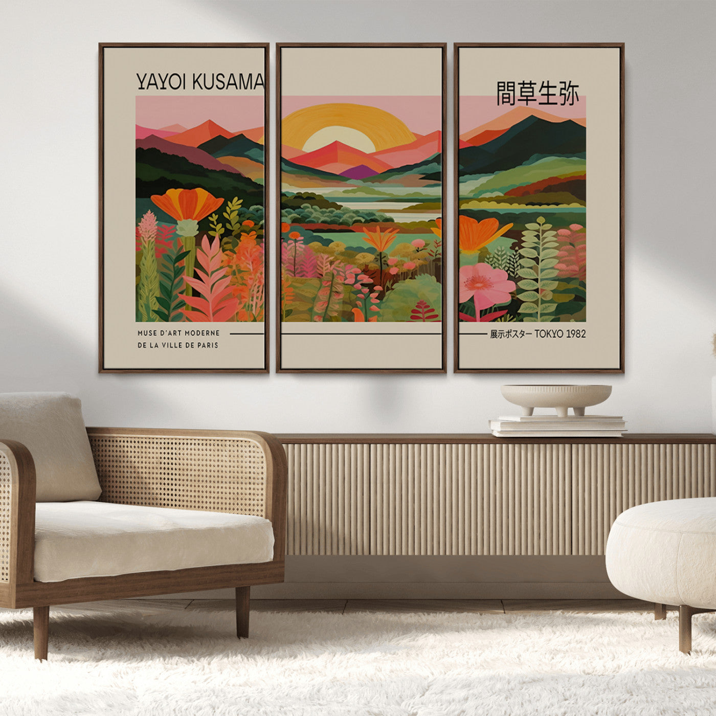 17753-MGV-FC-48X32-3P_Walnut-Floral Sunset Landscape Wall Art – Panoramic Nature Canvas Print, Vibrant Botanical Artwork for Living Room, Bedroom, Office, or