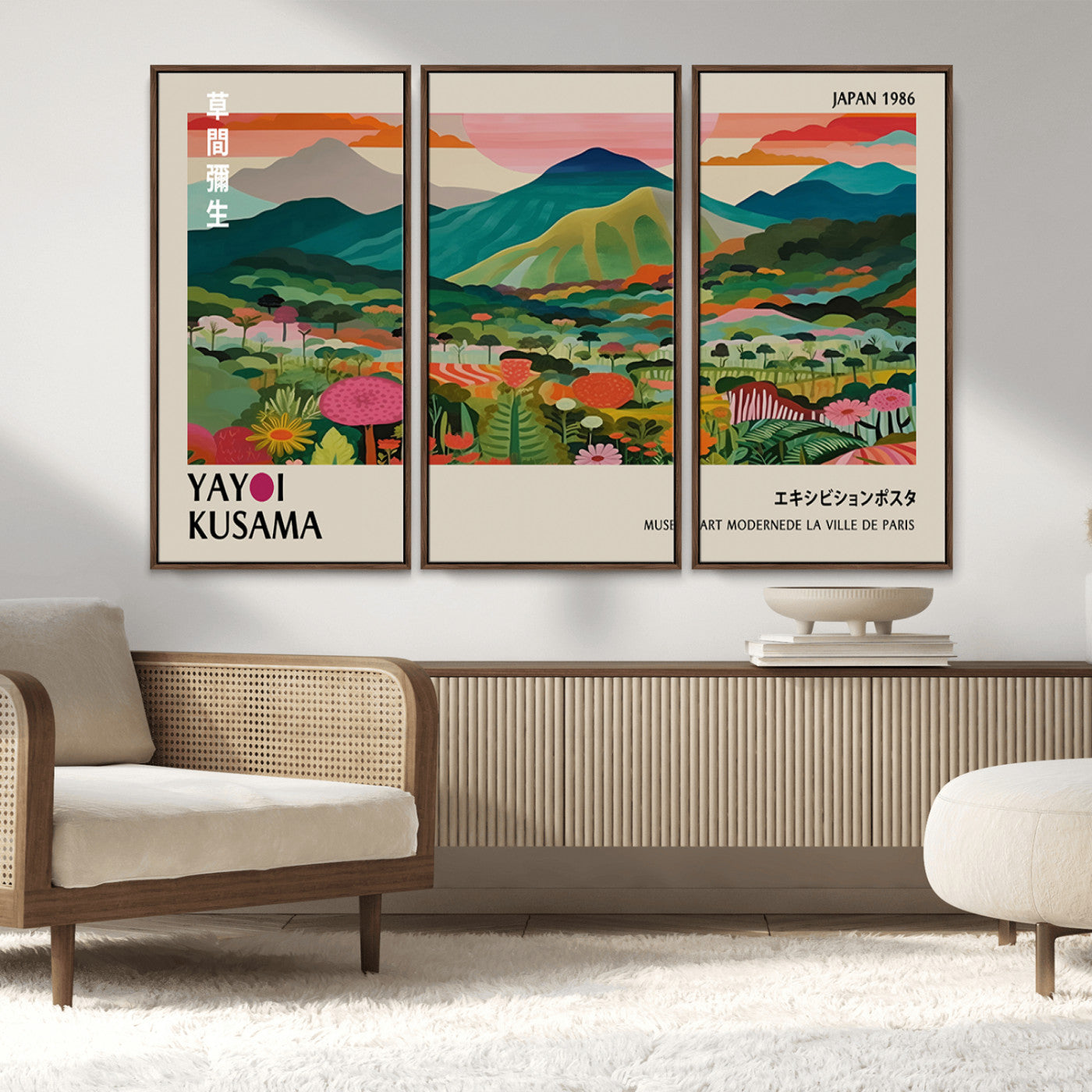 54215-MGV-CV-36X24-Yayoi Kusama Wall Art – Panoramic Japanese Landscape Canvas Print, Modern Abstract Nature Decor for Office, Bedroom or Living Room