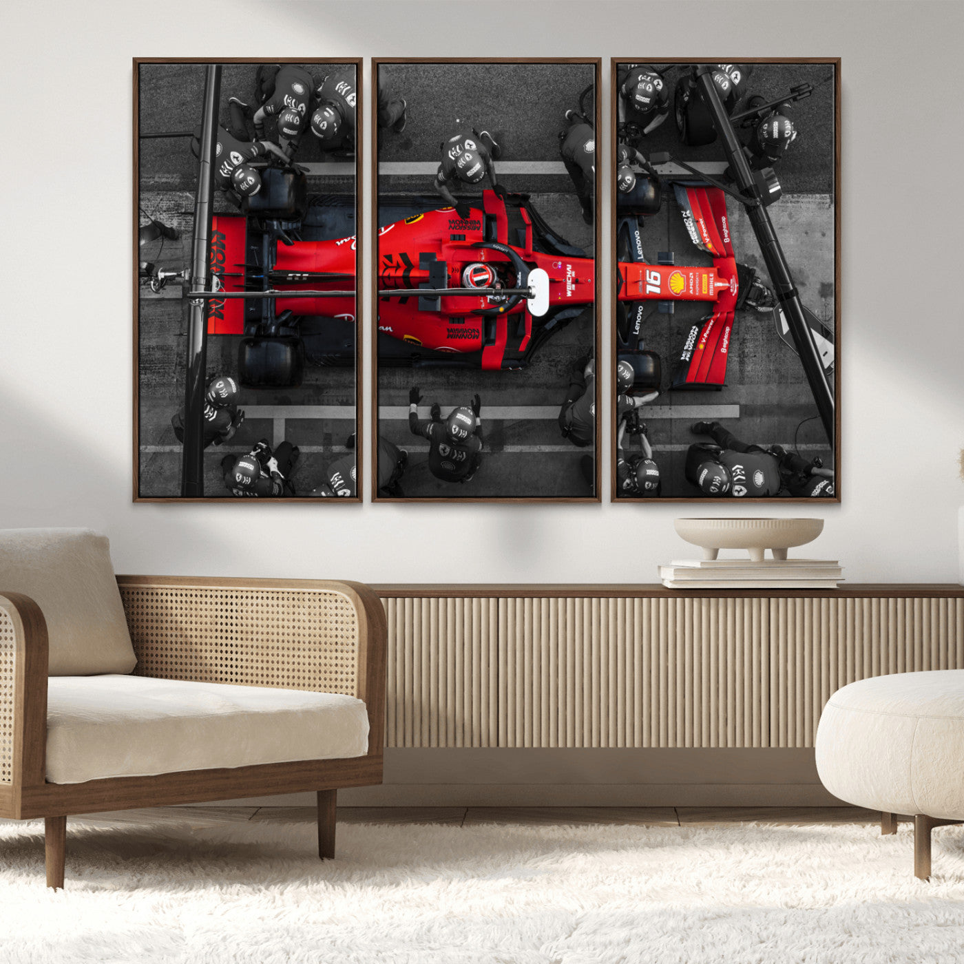 99356-MGV-CV-36X24-Ferrari Pit Stop Wall Art – Formula 1 Racing Car Canvas Print, Red Speed Machine Motorsport Decor for Office, Garage, Man Cave or